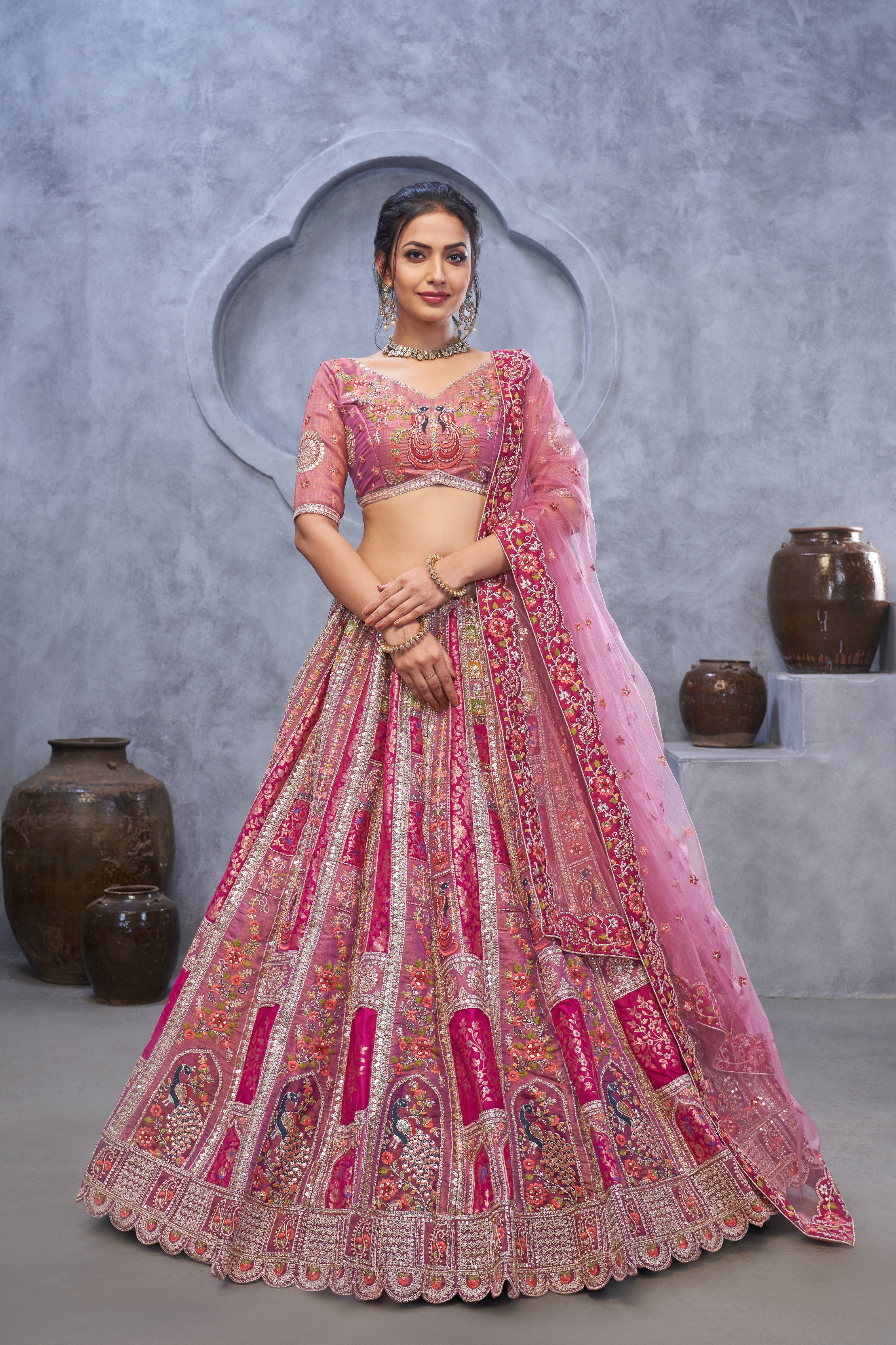 Radiant Magenta Bridal Silk Lehenga - qivii