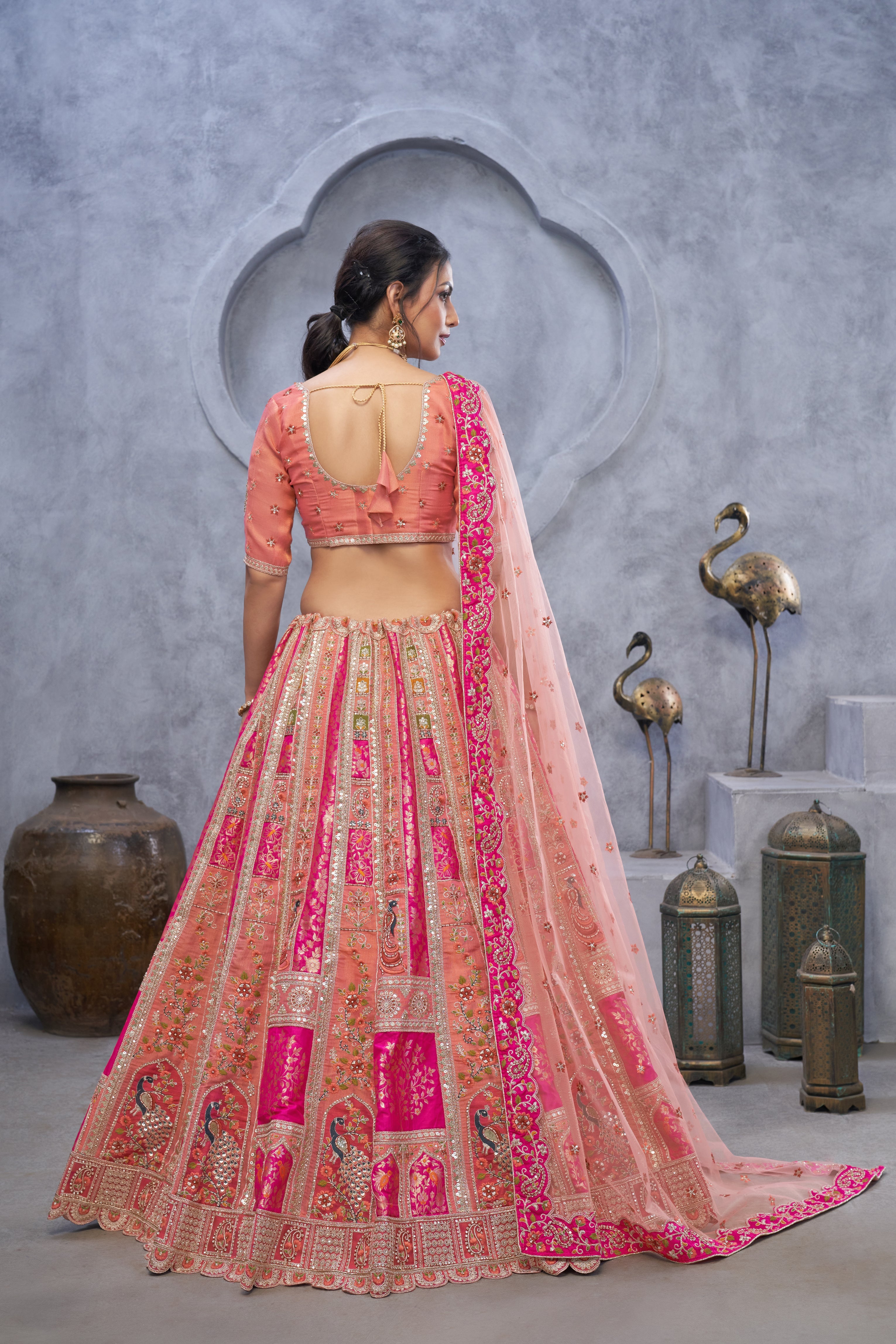 The Bagh Collection: Plush Pink Lehenga with Thread and Sequin Embellishments - qivii