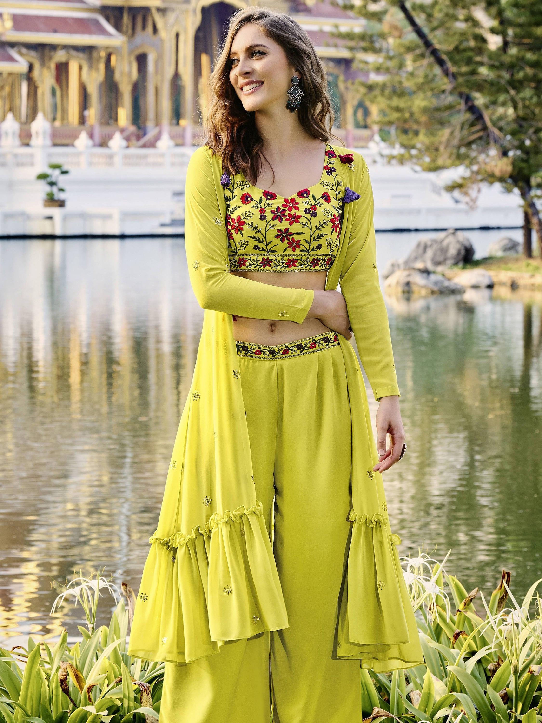 Gorgeous light green choli with georgette material and embroidery work