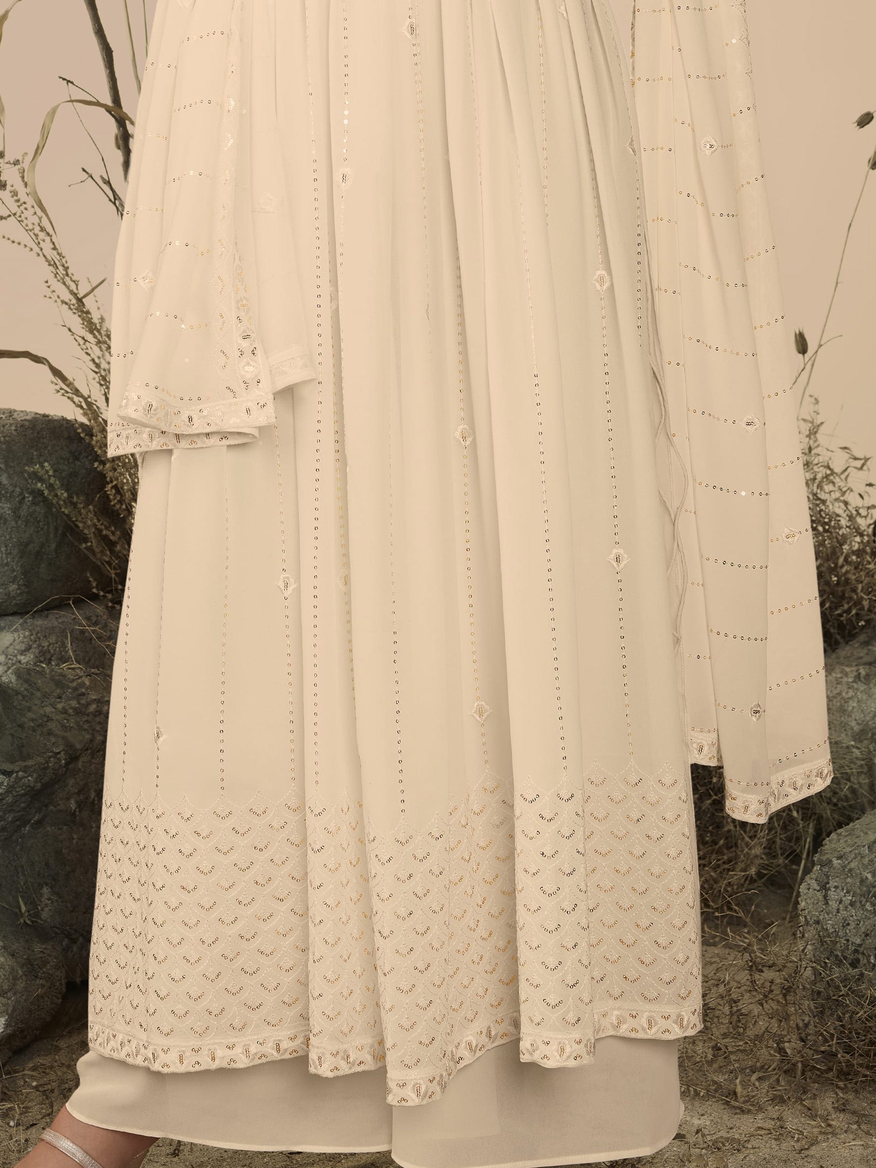 Stylish XL Size Off-White Palazzo Suit with Sequin Work
