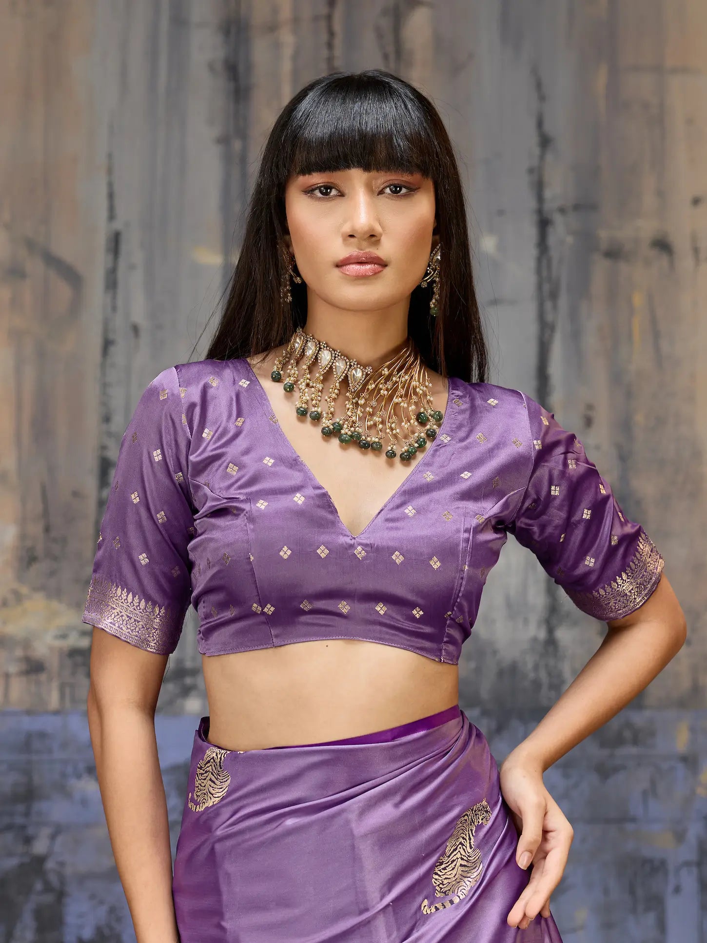 Muted Purple Zari Weaving Saree
