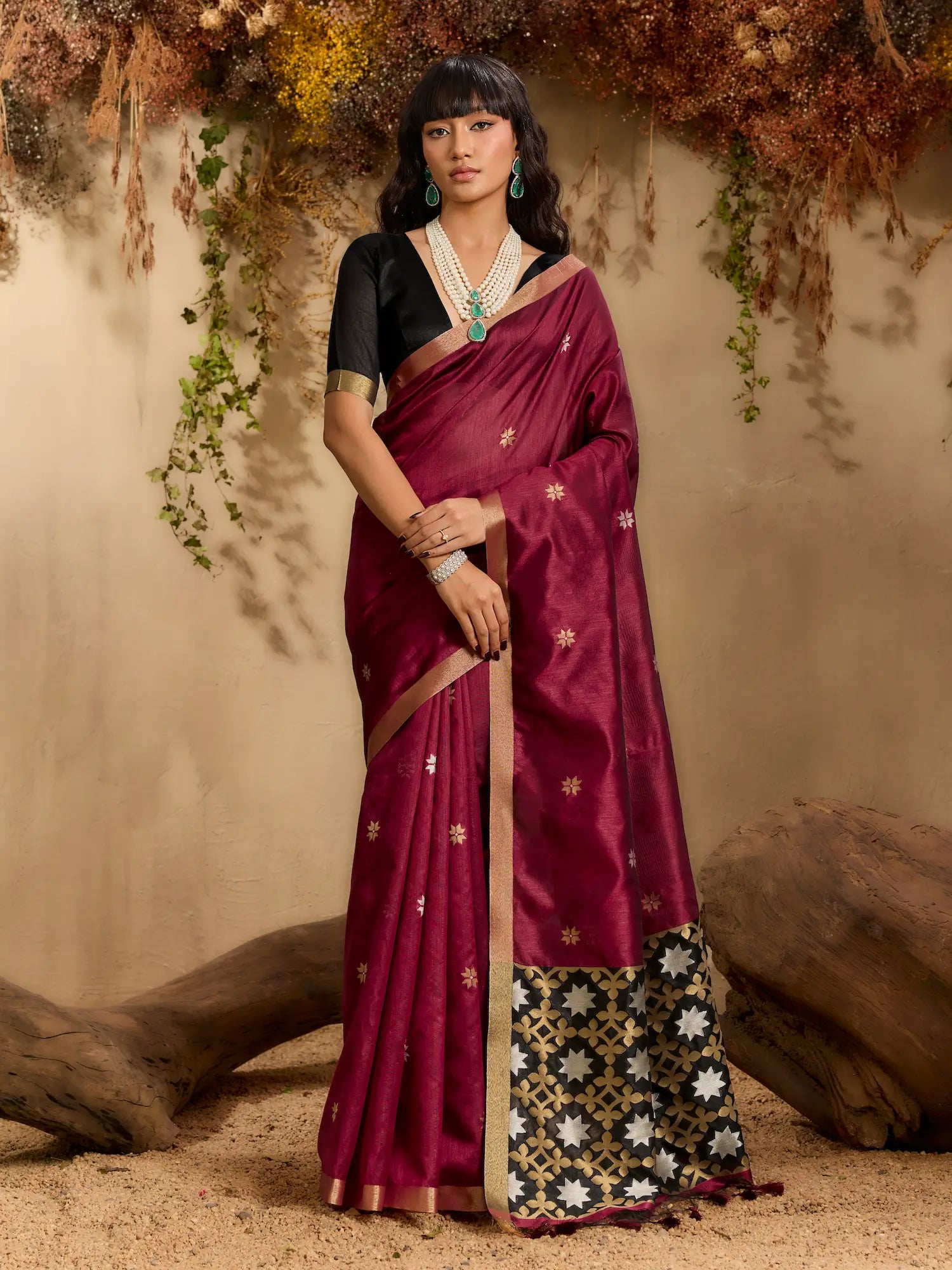 Rich Maroon Tussar Silk Zari Weaving Saree
