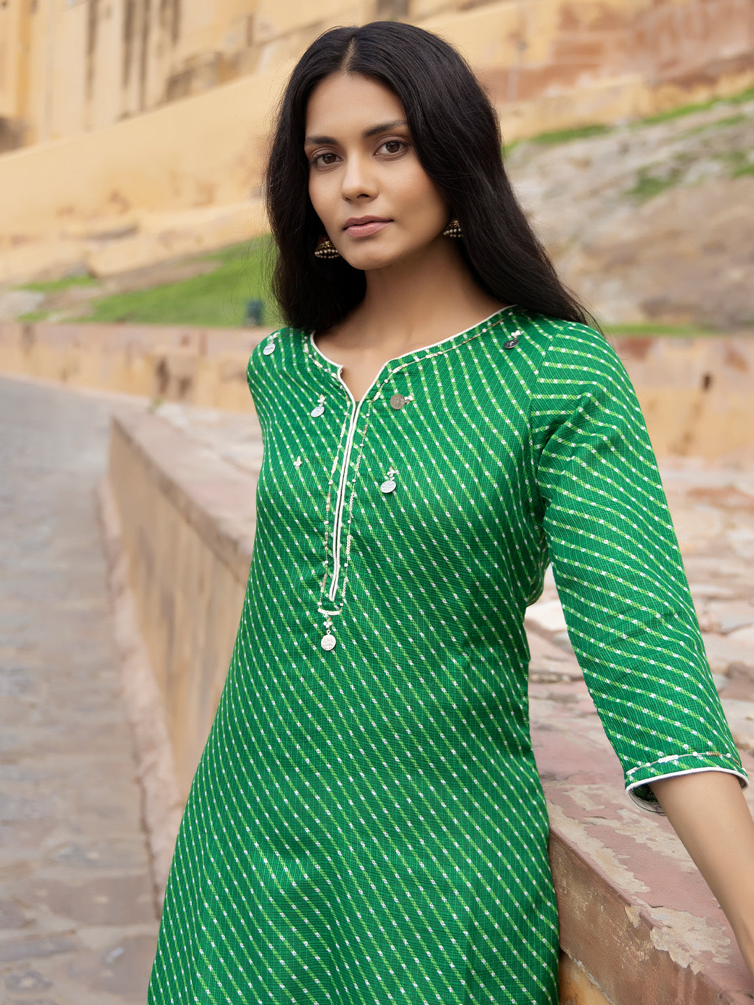 Pri Green Leheriya Kurta - By Ragavi - qivii