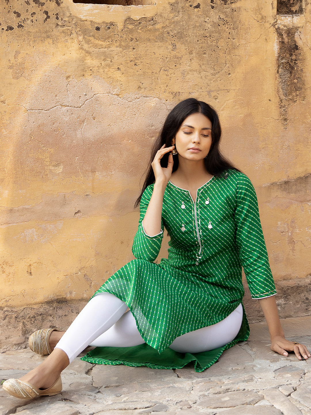 Pri Green Leheriya Kurta - By Ragavi - qivii
