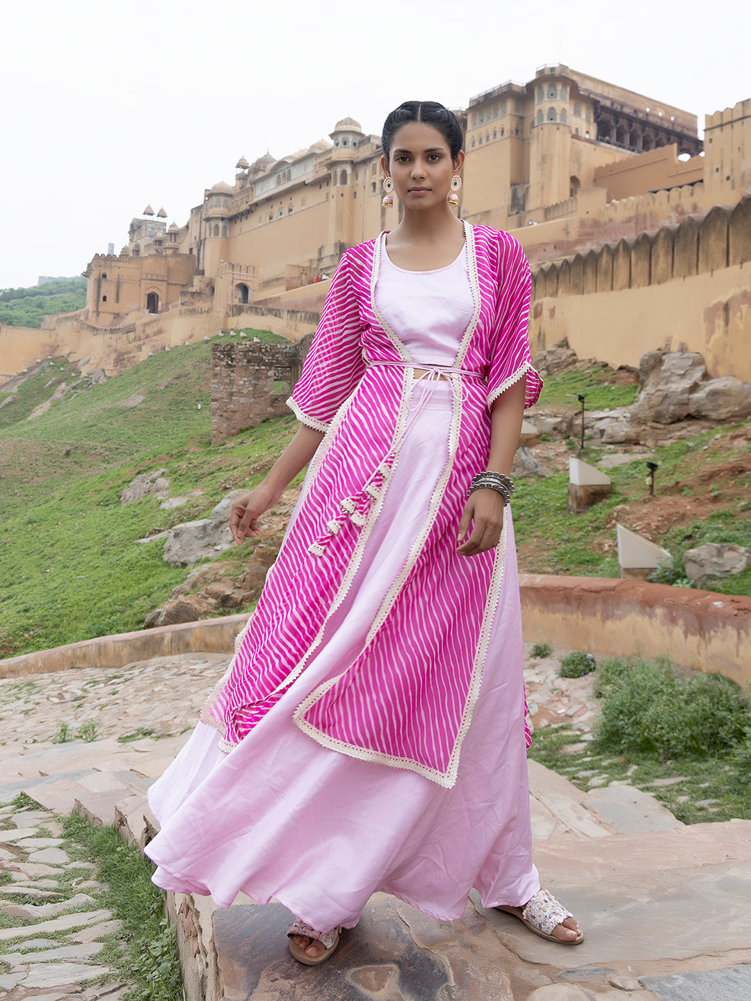 Vera Pink Leheriya Skirt Set