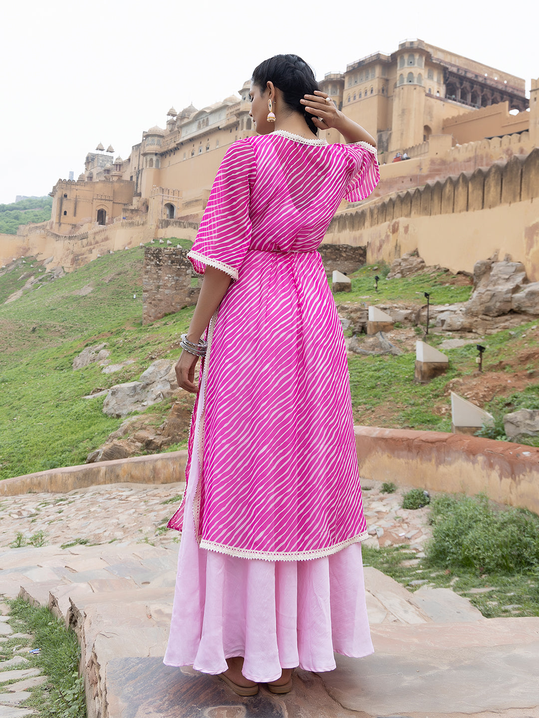 Vera Pink Leheriya Skirt Set