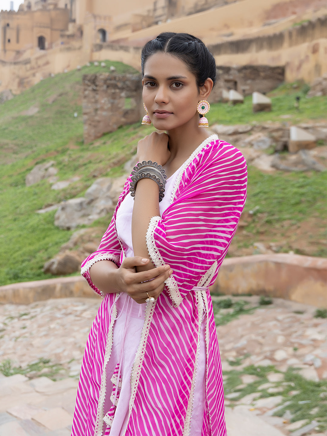 Vera Pink Leheriya Skirt Set