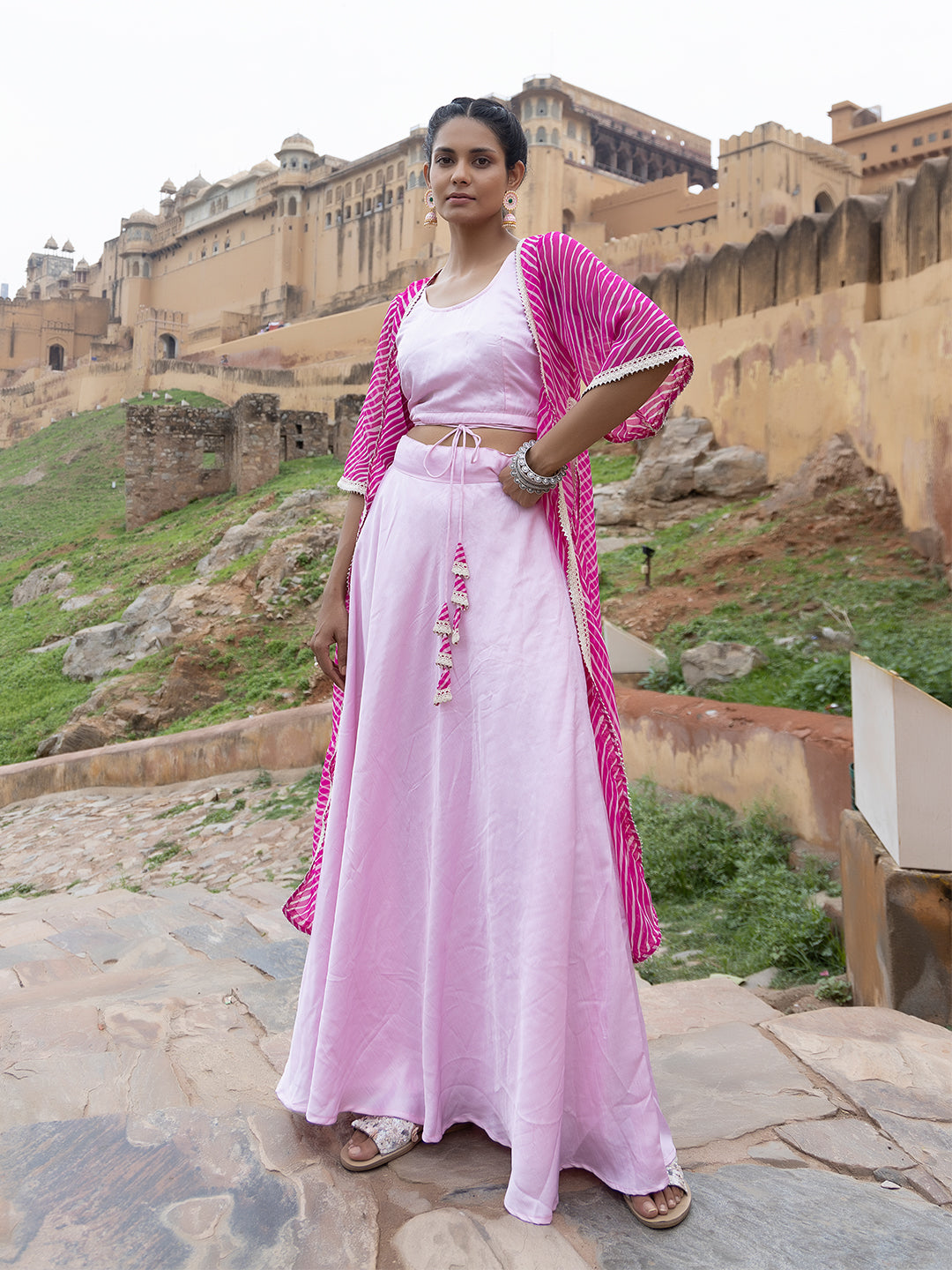 Vera Pink Leheriya Skirt Set