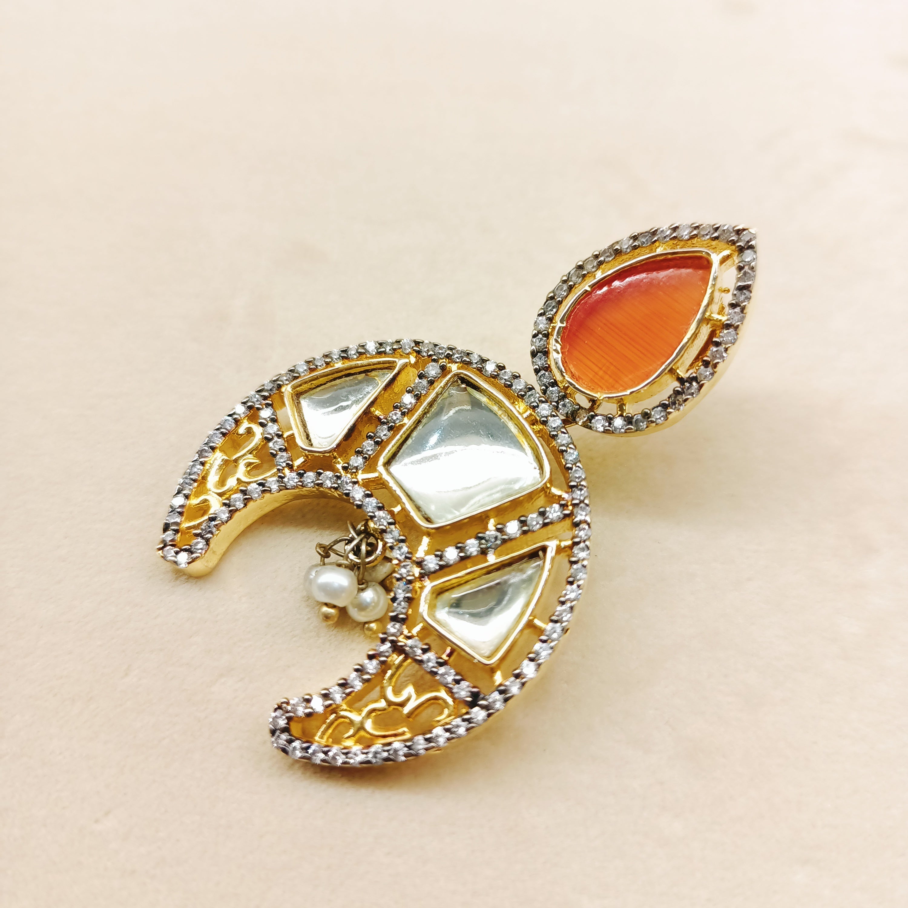 Charming Anjali Orange Gold Plated Kundan Earrings With Stone Tops