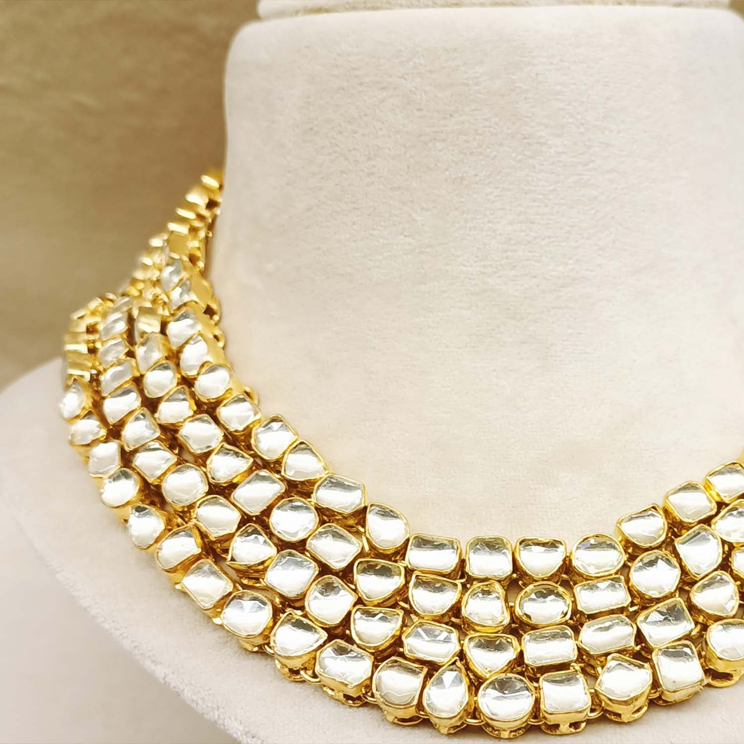 Aamira Golden Coloured Pachi Kundan Long Necklace Set - qivii