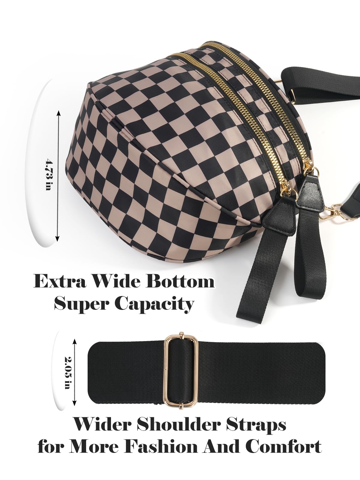 Ounamei Checkered Crossbody Bum Bag for Women Large Capacity Belt Bag for Moms & Everyday Travel