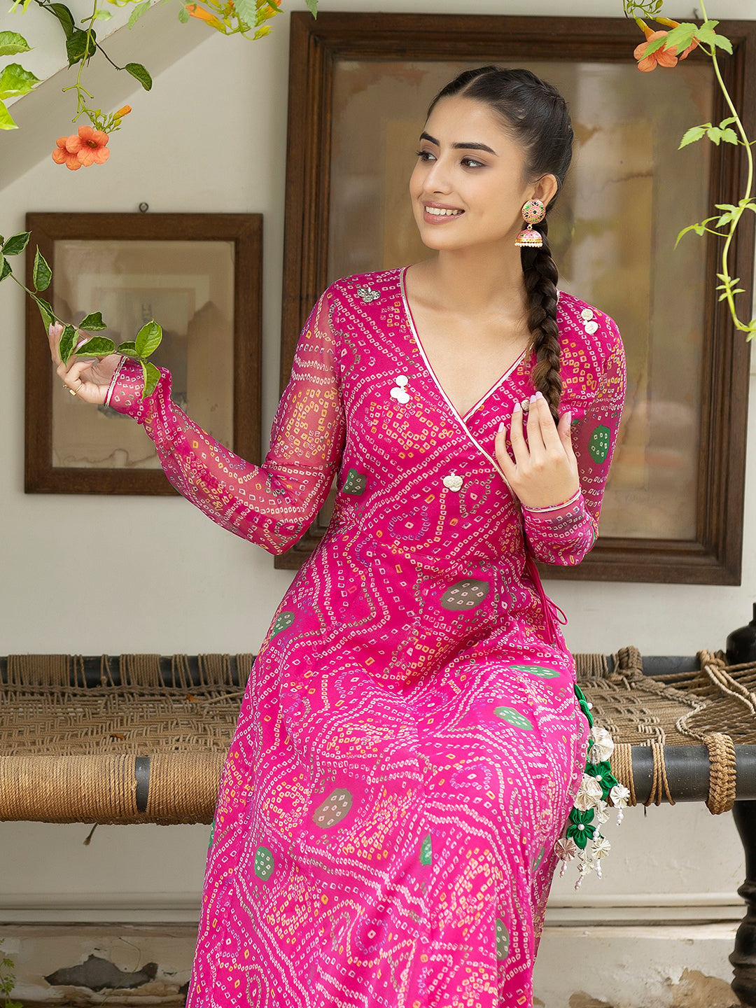 Kiki Pink Leheriya Kurta