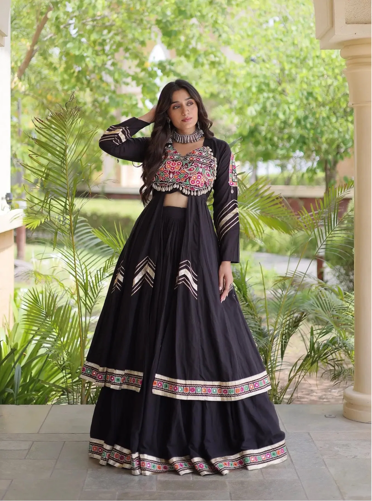 Black Cotton Chaniya Choli With Gamthi Work
