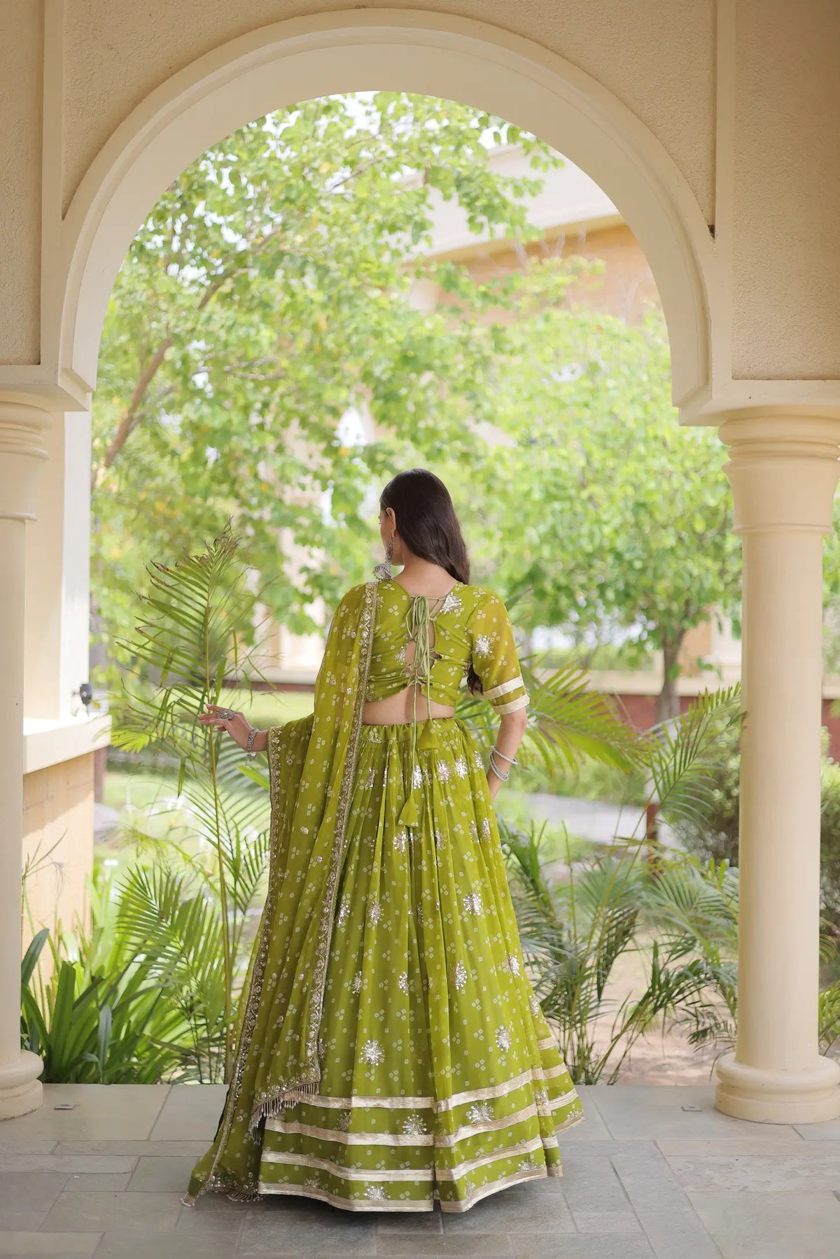 4 Meter Flair | Parrot Green Embroidered Garba Chaniya Choli With Dupatta