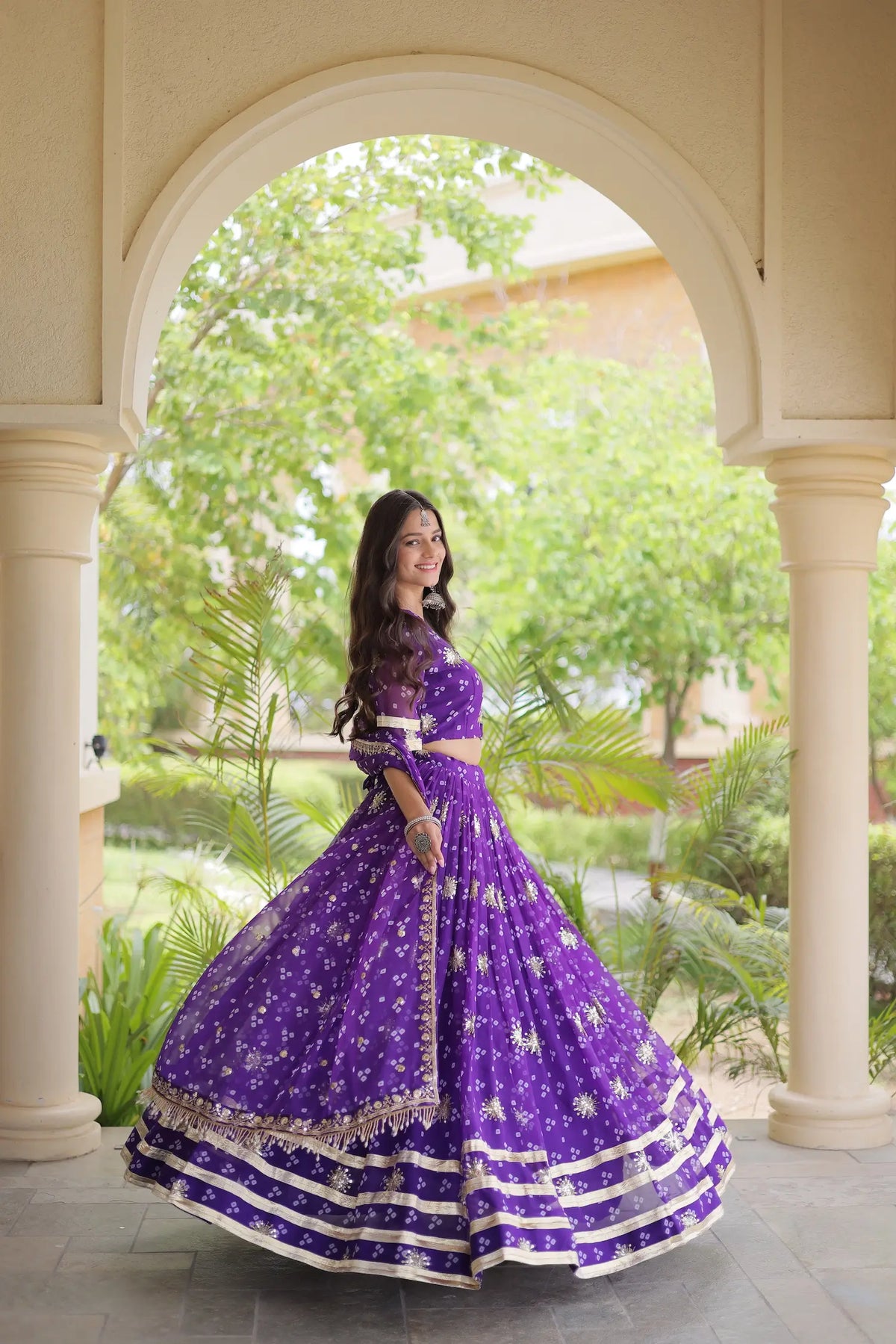 4 Meter Flair | Purple Embroidered Garba Chaniya Choli With Dupatta