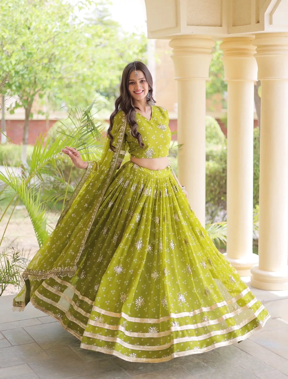 4 Meter Flair | Parrot Green Embroidered Garba Chaniya Choli With Dupatta