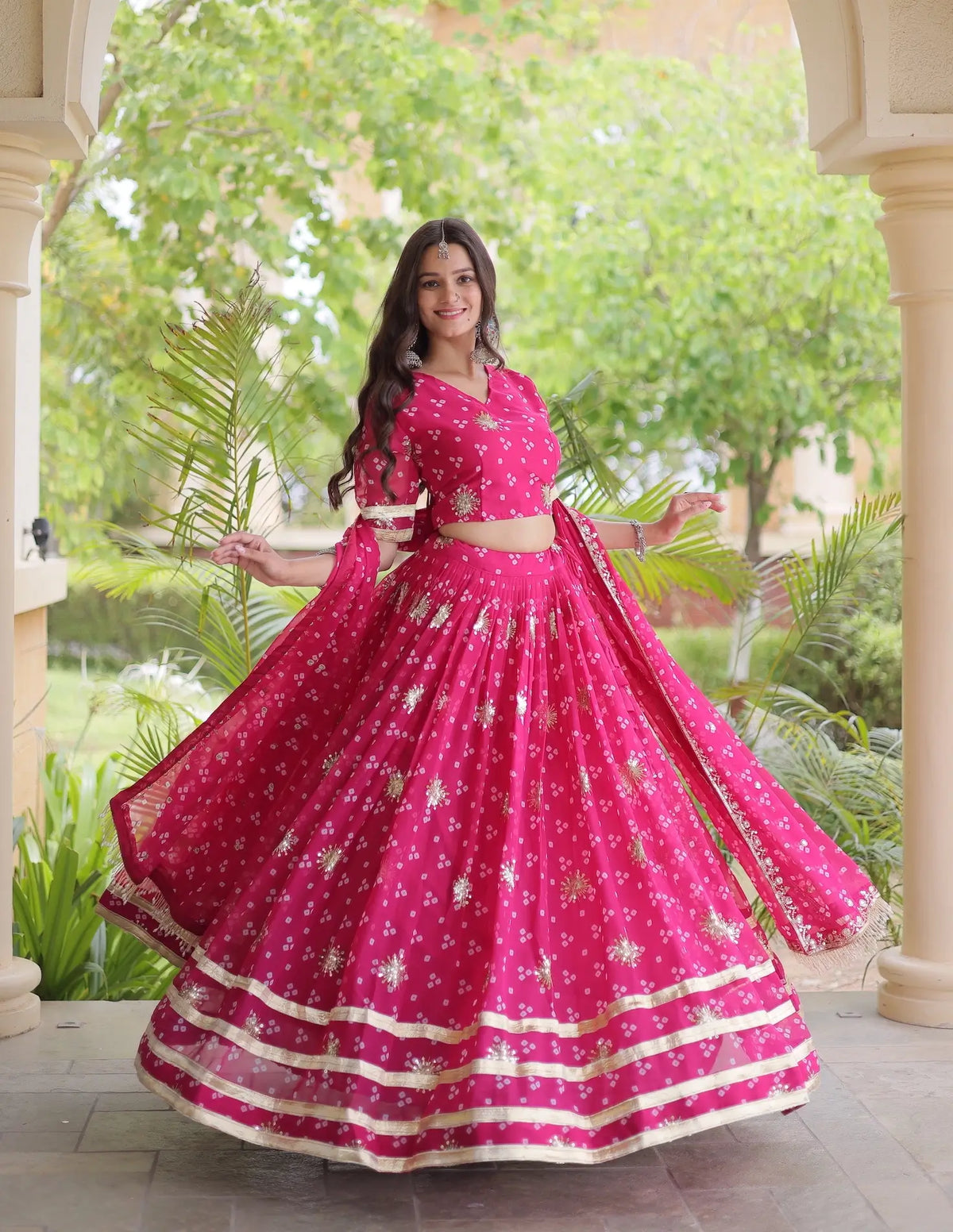 4 Meter Flair | Hot Pink Embroidered Garba Chaniya Choli With Dupatta