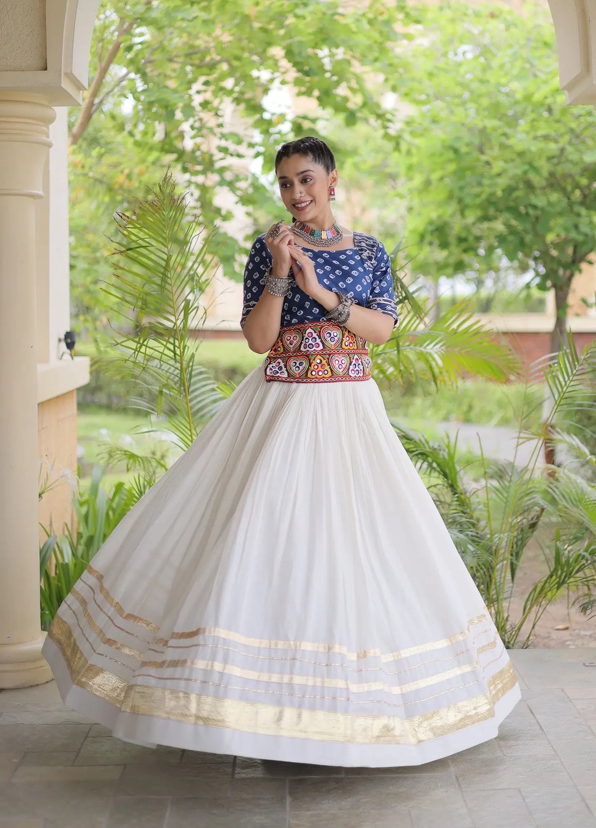 Blue-White Cotton Navratri Chaniya Choli