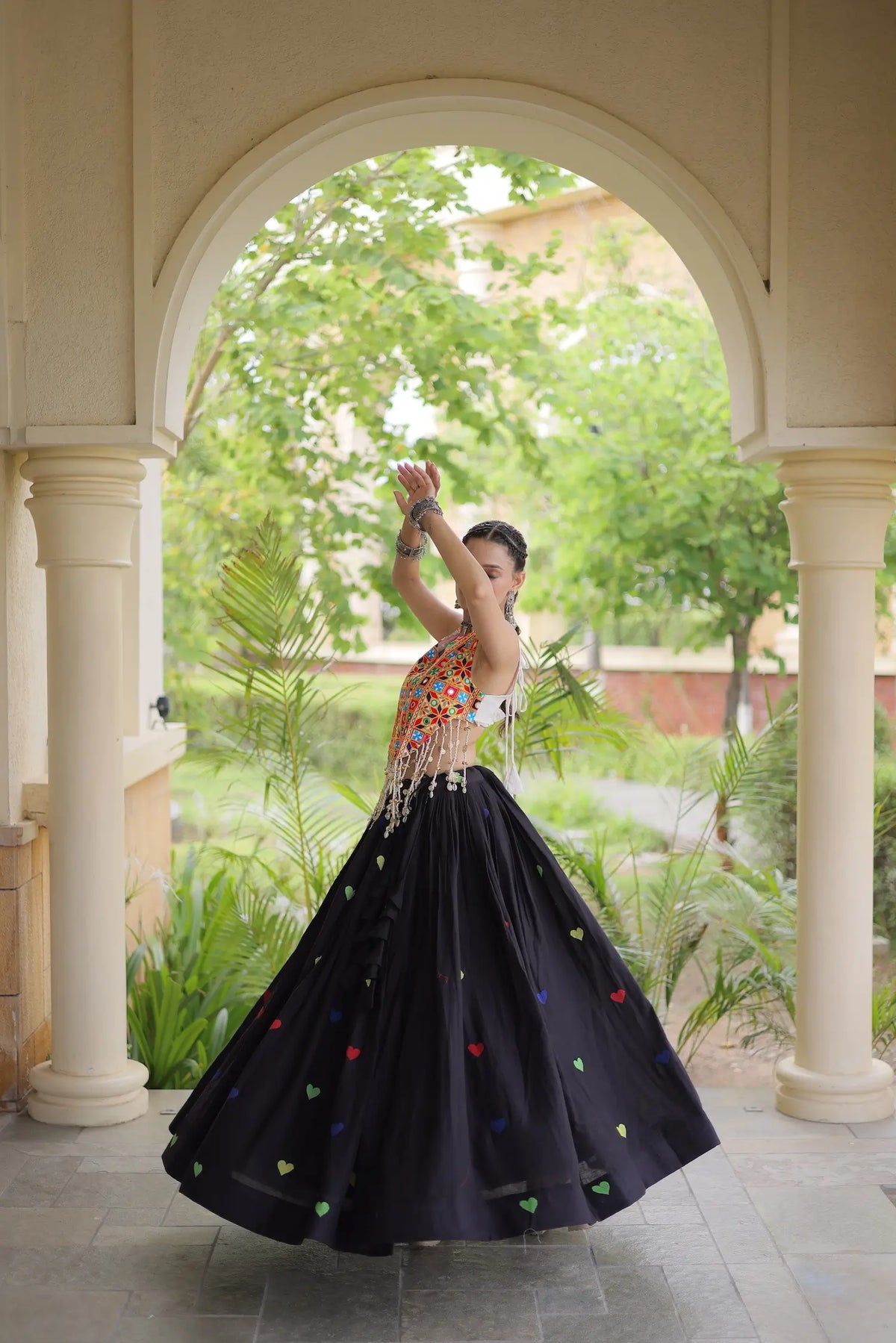 4.5 Meter Flair | Black Garba Chaniya Choli With Gamthi Work Blouse