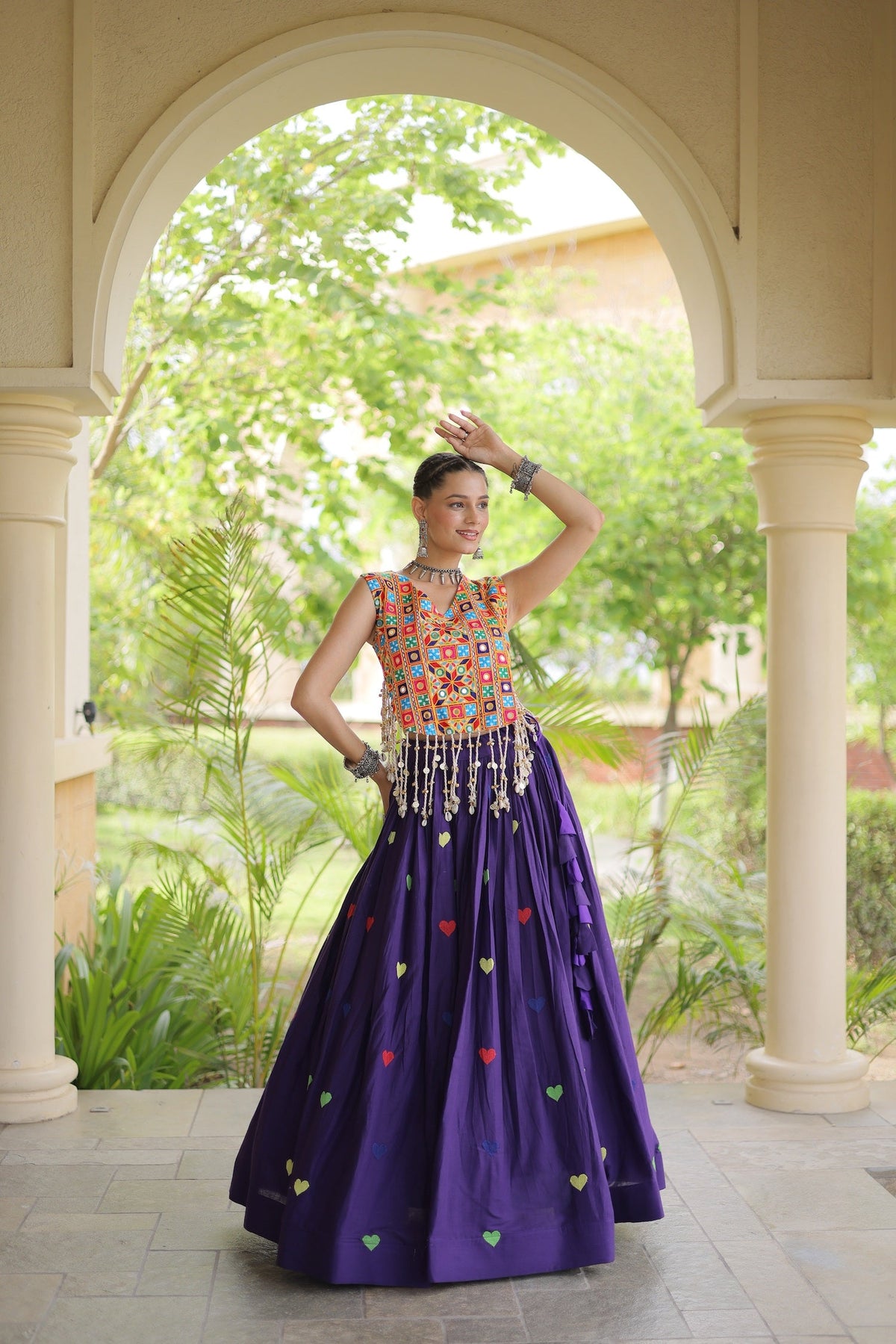 4.5 Meter Flair | Purple Garba Chaniya Choli With Gamthi Work Blouse