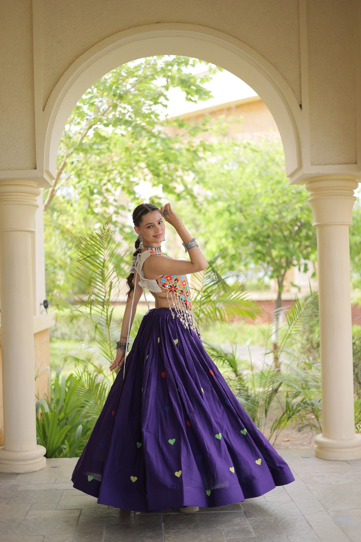 4.5 Meter Flair | Purple Garba Chaniya Choli With Gamthi Work Blouse