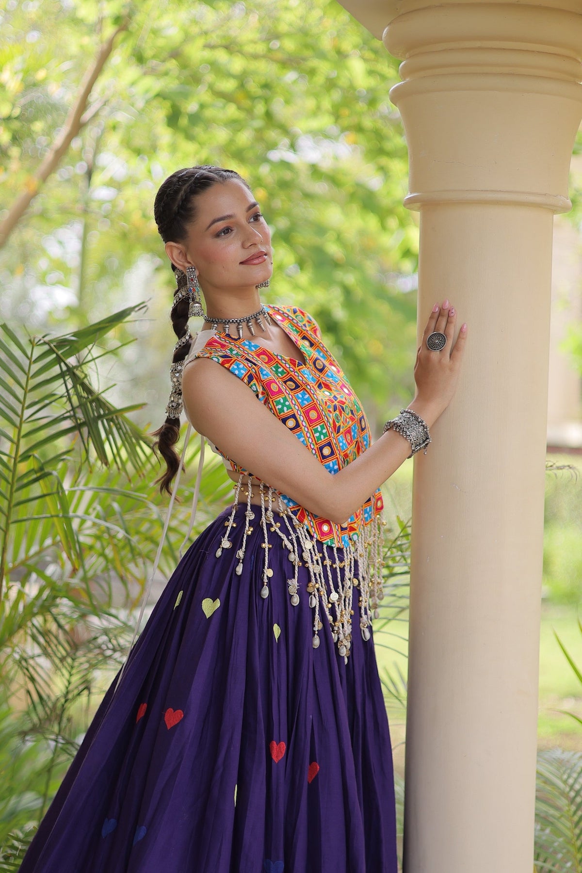 4.5 Meter Flair | Purple Garba Chaniya Choli With Gamthi Work Blouse