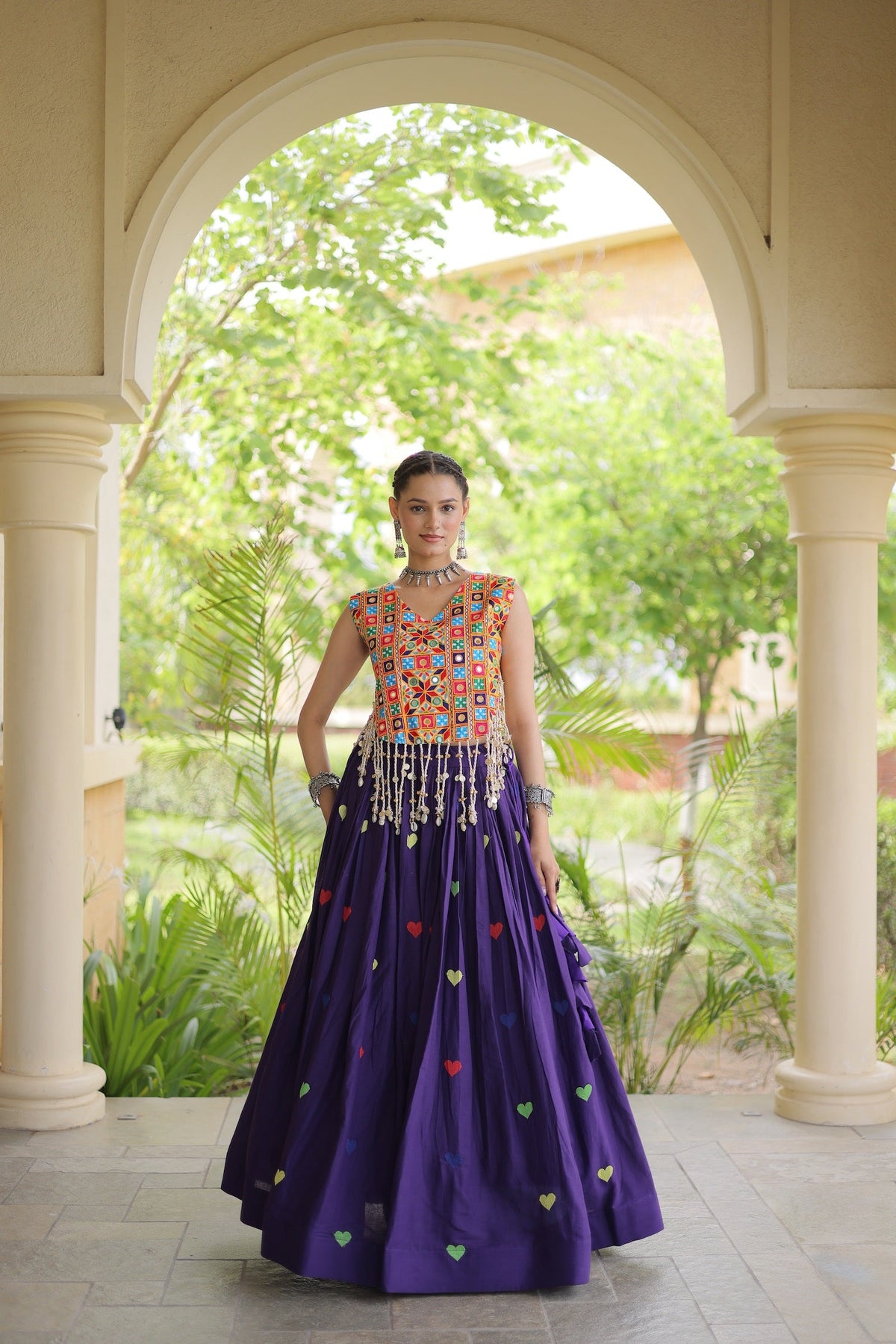 4.5 Meter Flair | Purple Garba Chaniya Choli With Gamthi Work Blouse