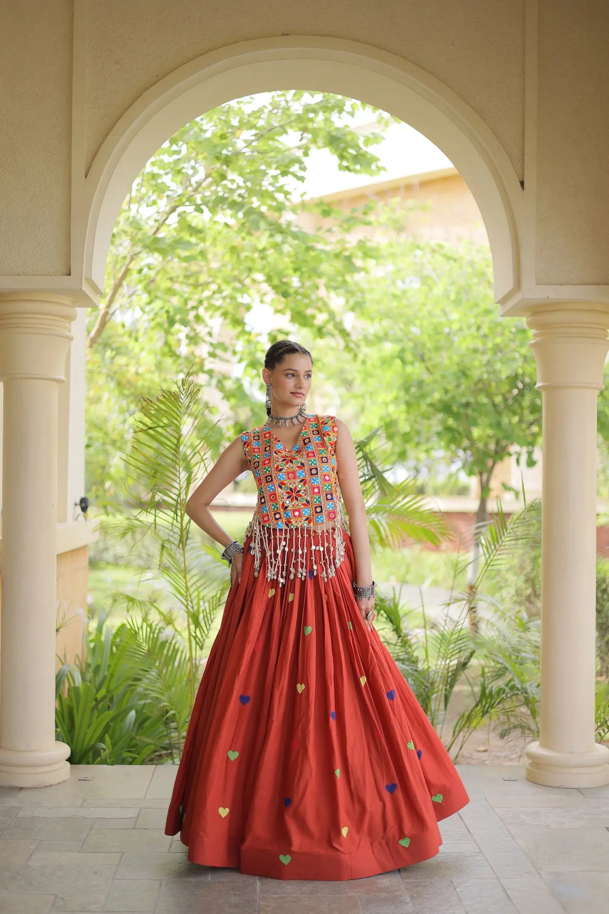 4.5 Meter Flair | Orange Garba Chaniya Choli With Gamthi Work Blouse