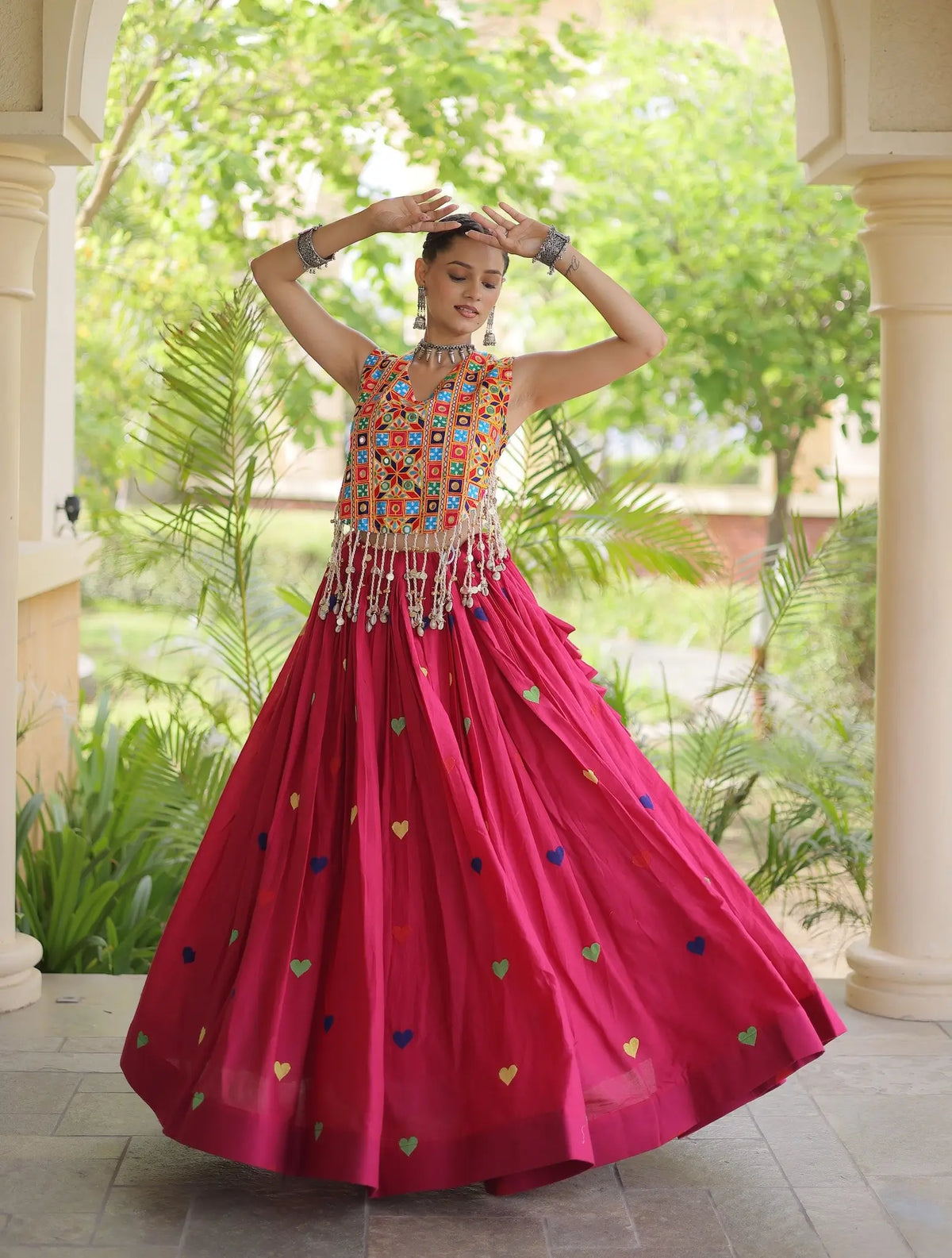 4.5 Meter Flair | Pink Garba Chaniya Choli With Gamthi Work Blouse