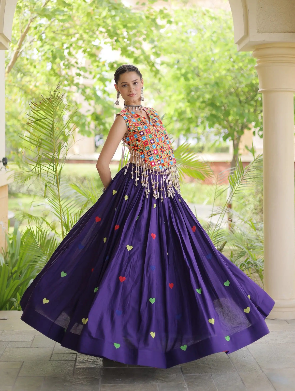 4.5 Meter Flair | Purple Garba Chaniya Choli With Gamthi Work Blouse