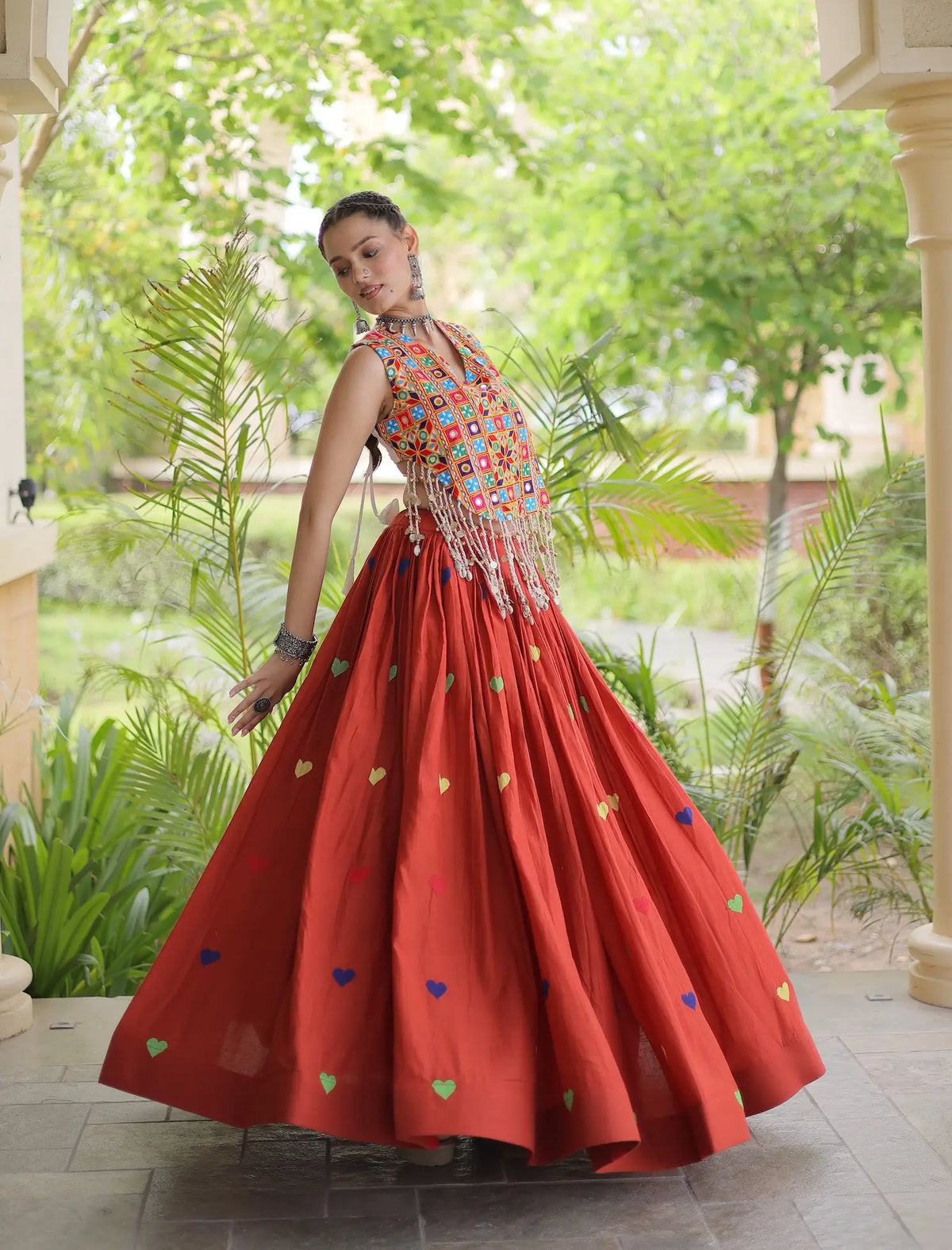 4.5 Meter Flair | Orange Garba Chaniya Choli With Gamthi Work Blouse