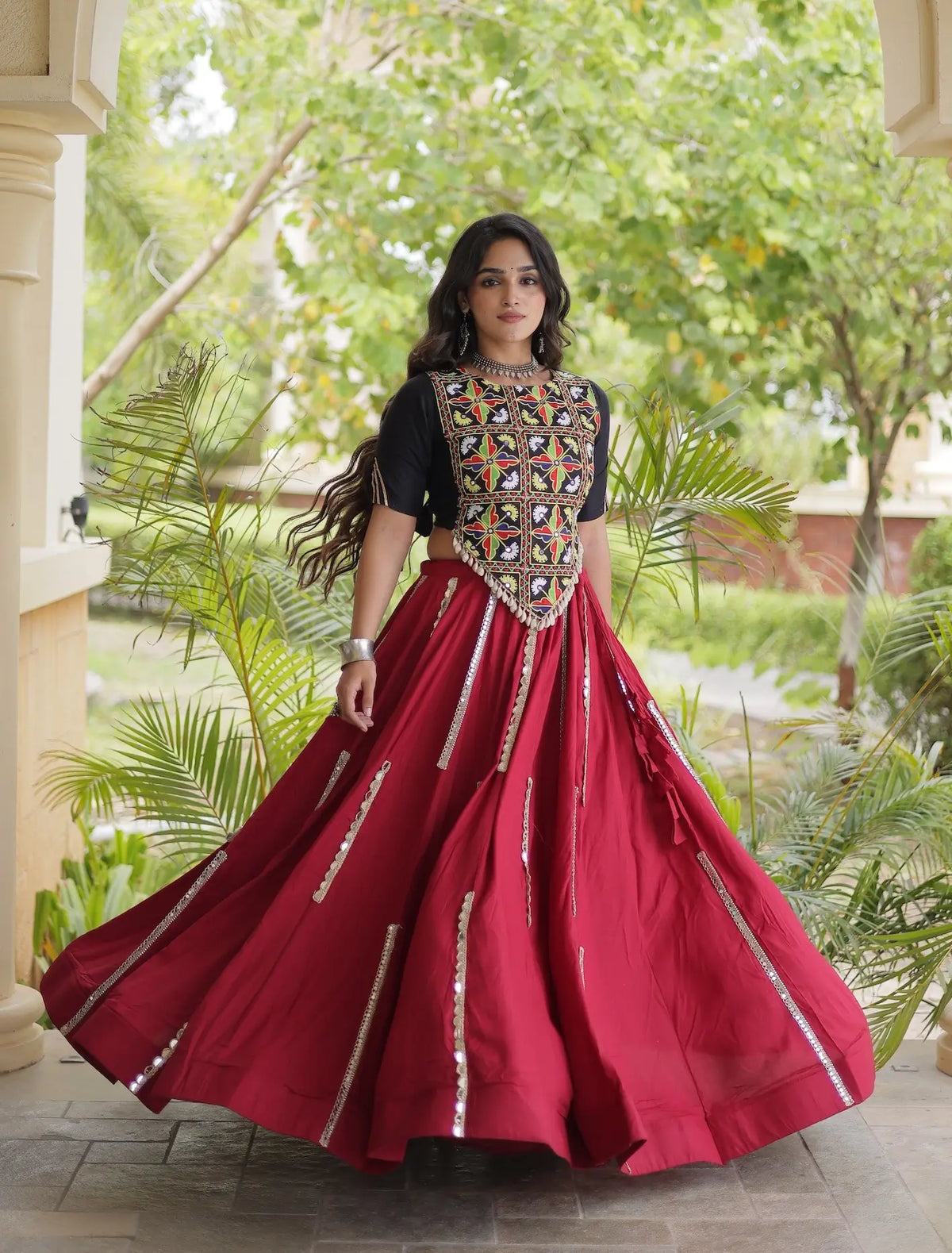 Maroon Navratri Lehenga With Kutchi Work Blouse