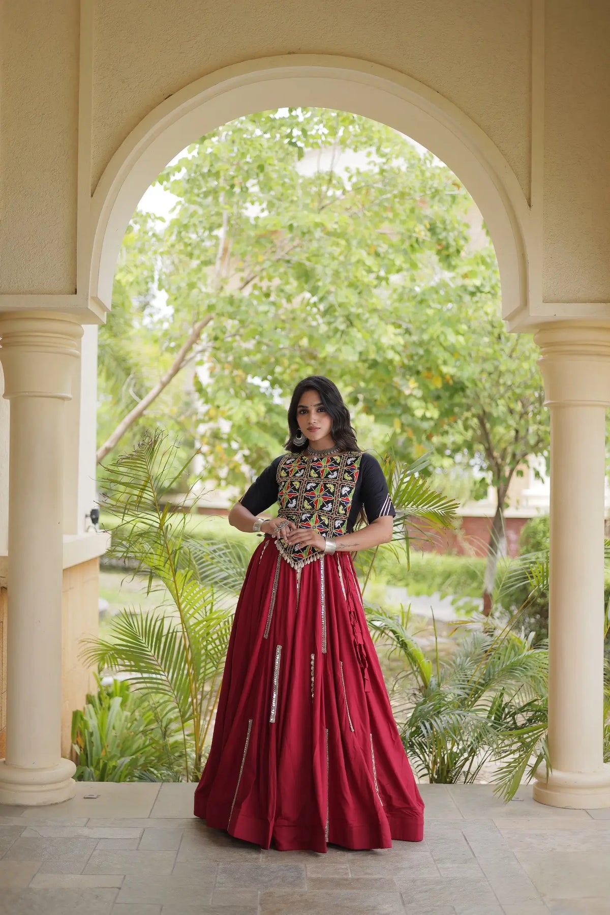 Maroon Navratri Lehenga With Kutchi Work Blouse