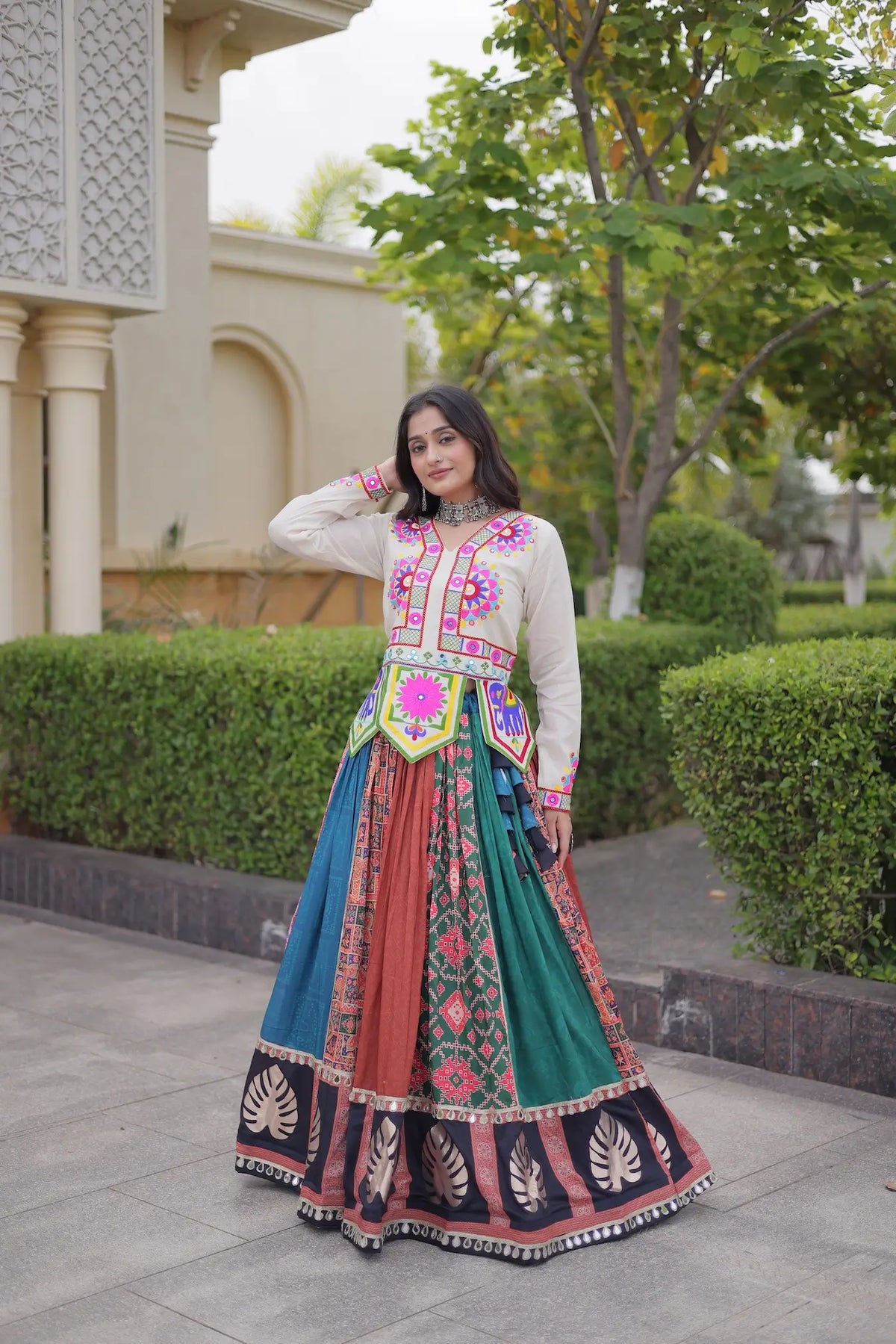 4 Meter Flair | Multicolor Cotton Navratri Chaniya Choli With Mirror Gamthi Work