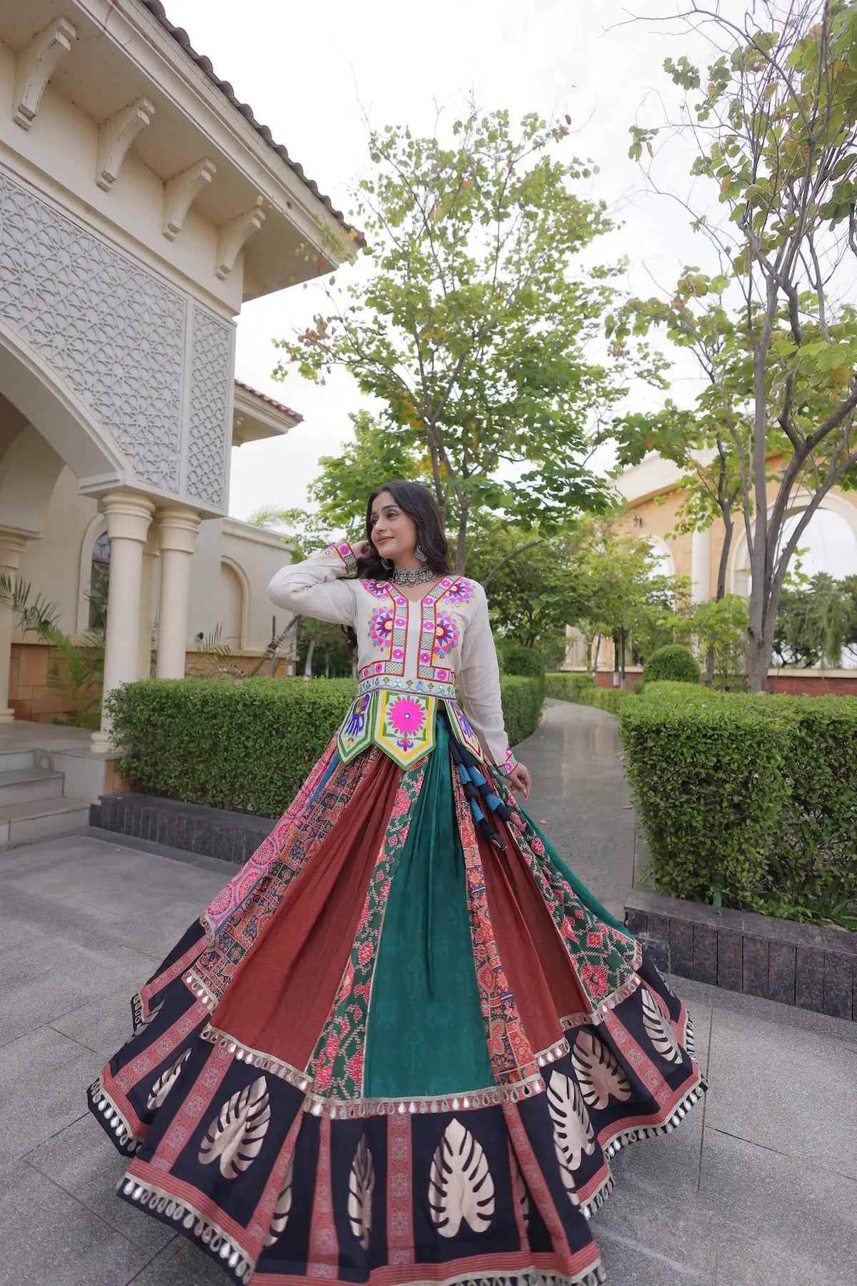 4 Meter Flair | Multicolor Cotton Navratri Chaniya Choli With Mirror Gamthi Work