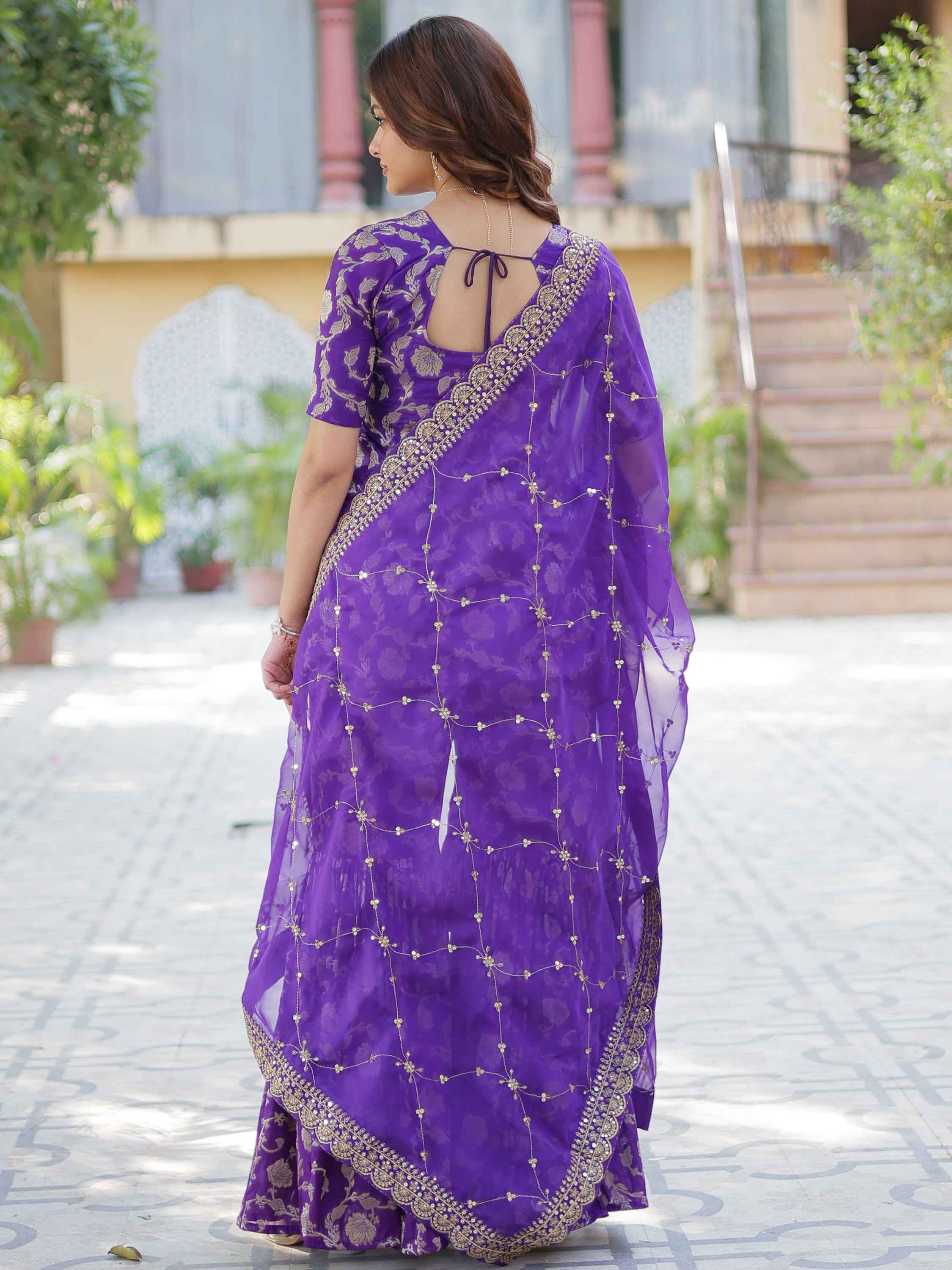 Purple jacquard kurti and sharara ensemble for all-day wear