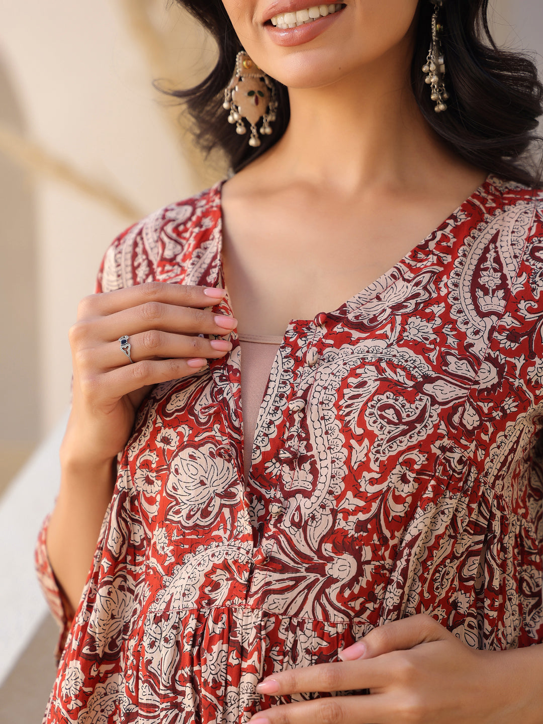 Maroon Pure Cotton Paisley Printed A-line Maternity Kurta Pant Set - qivii