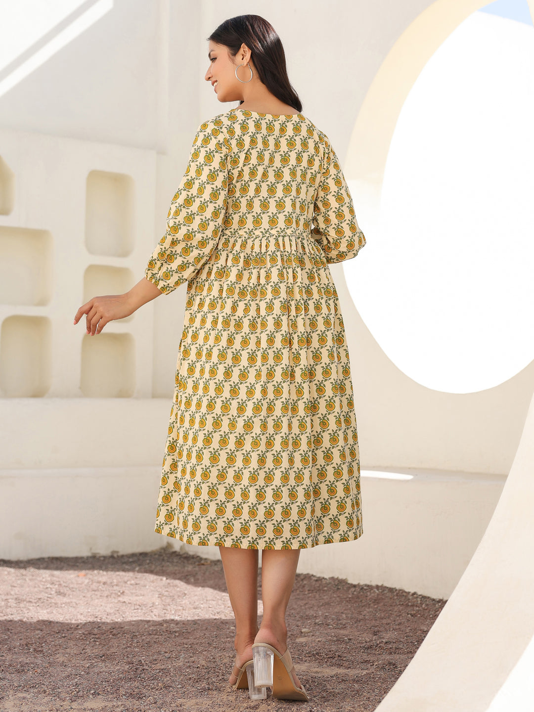 Cream Pure Cotton Floral Printed A-line Maternity Dress - qivii