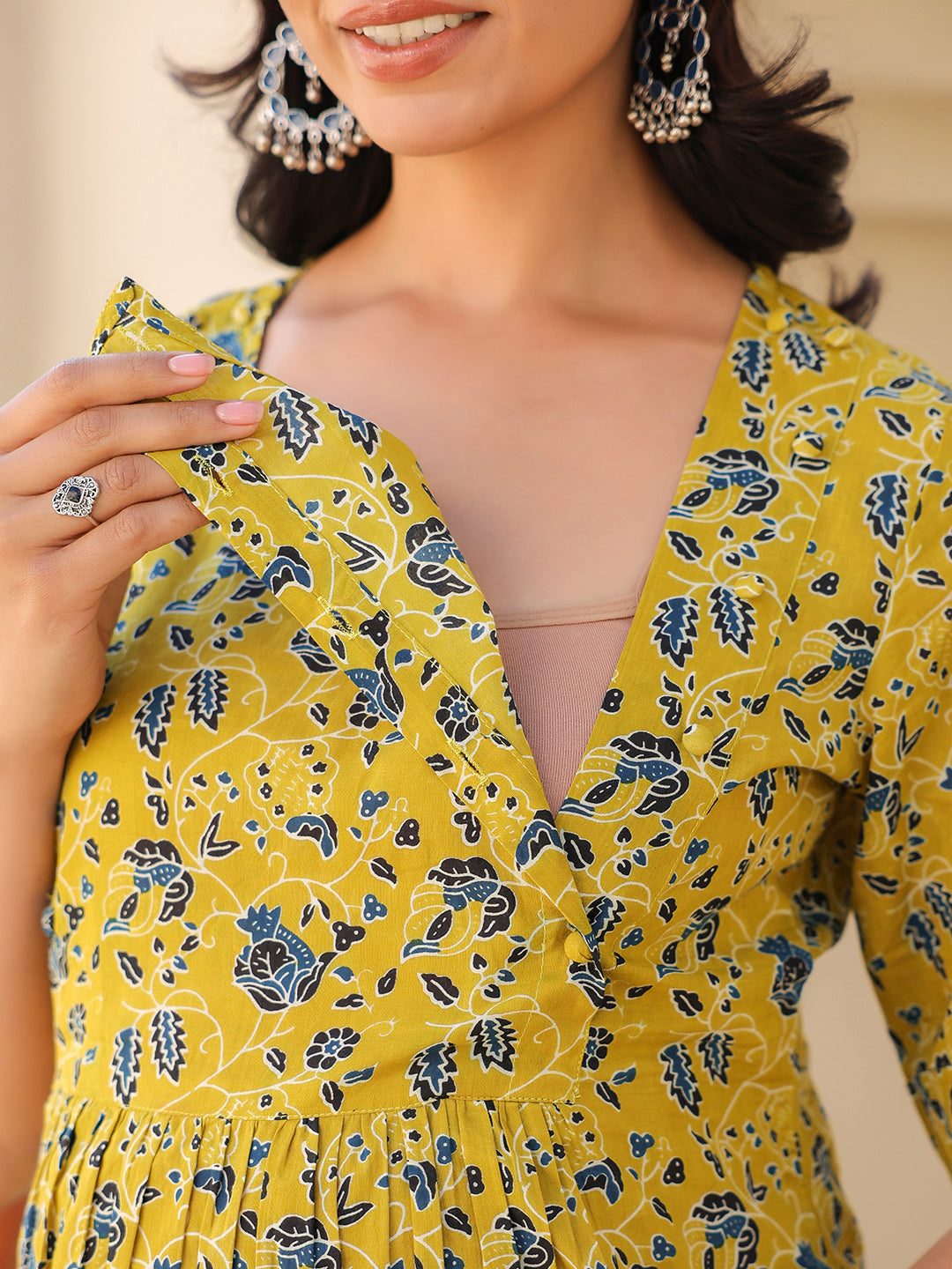 Lime Yellow Pure Cotton Floral Printed A-line Maternity Kurta Pant Set - qivii