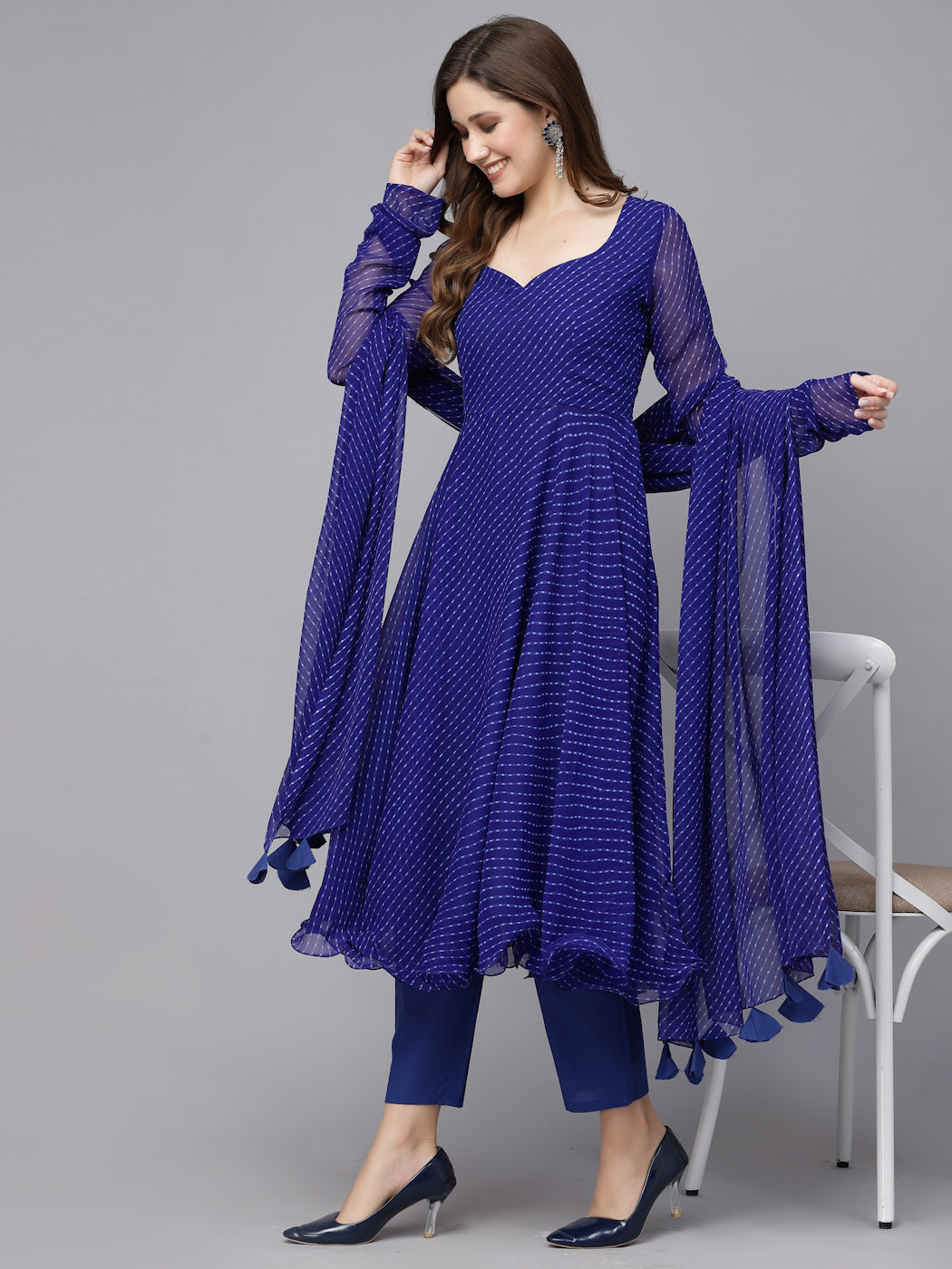 Skydiver Blue Leheriya Kurta Set - By Ragavi - qivii