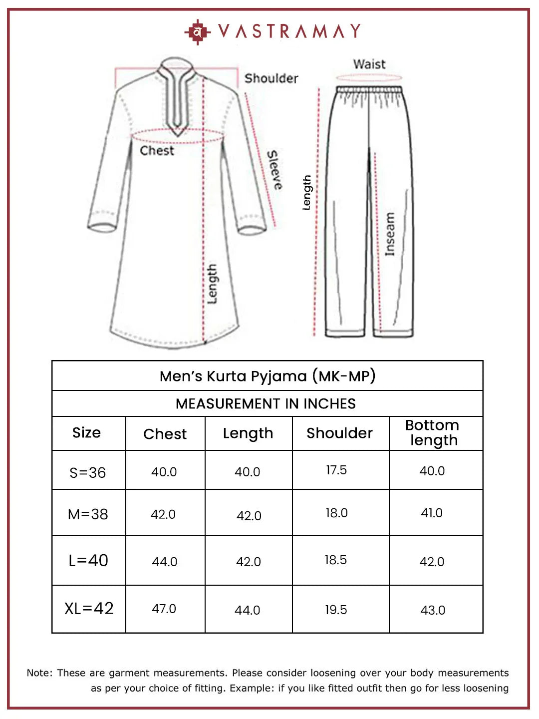 Men's Red Chinon Kurta And Pyjama Set.