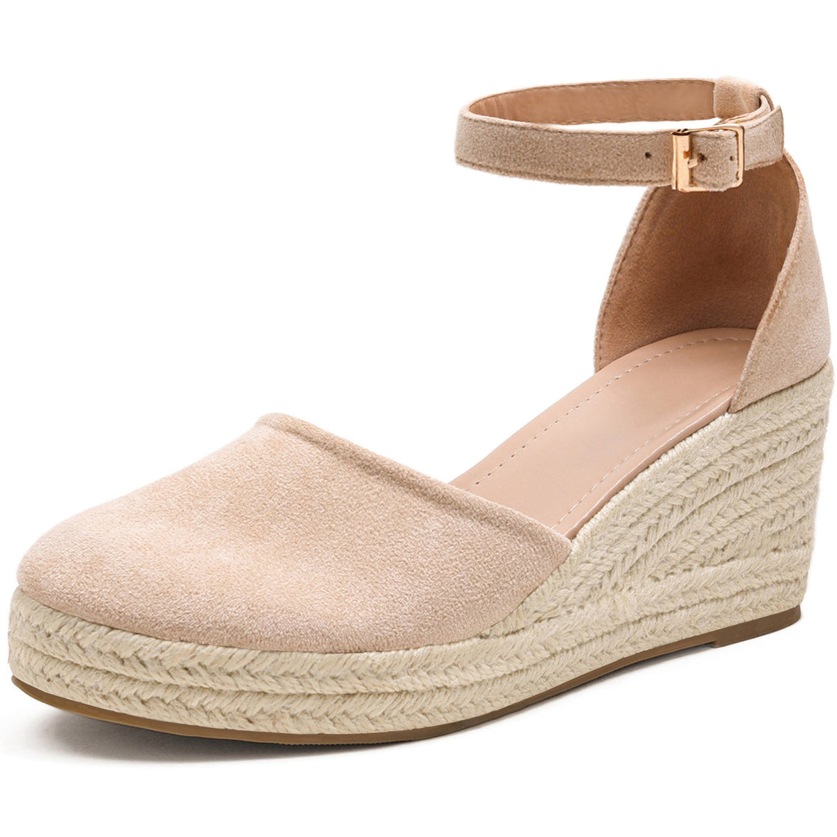 Women's Elodie Closed-Toe Espadrille Wedge Sandals - Velvet Platform Sandals with Adjustable Velcro Ankle Strap (US 4-10.5)