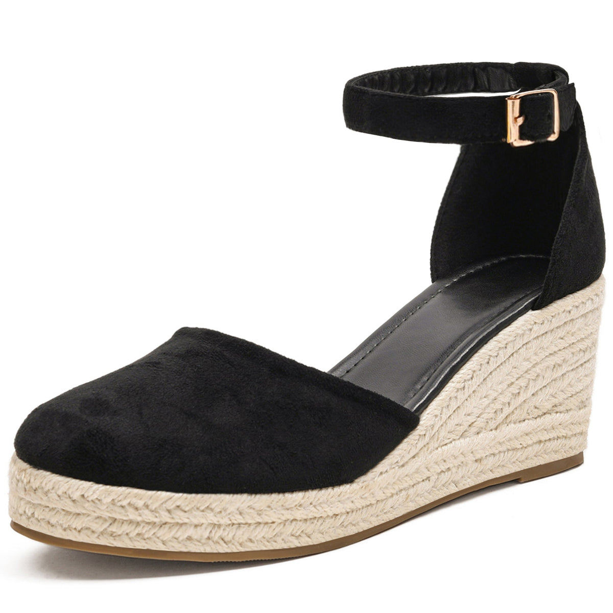 Women's Elodie Closed-Toe Espadrille Wedge Sandals - Velvet Platform Sandals with Adjustable Velcro Ankle Strap (US 4-10.5)