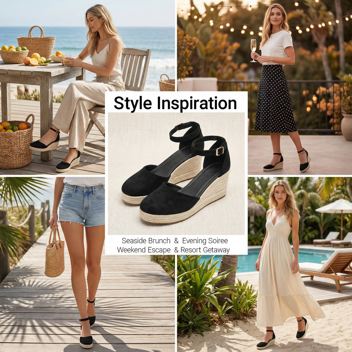 Women's Elodie Closed-Toe Espadrille Wedge Sandals - Velvet Platform Sandals with Adjustable Velcro Ankle Strap (US 4-10.5)