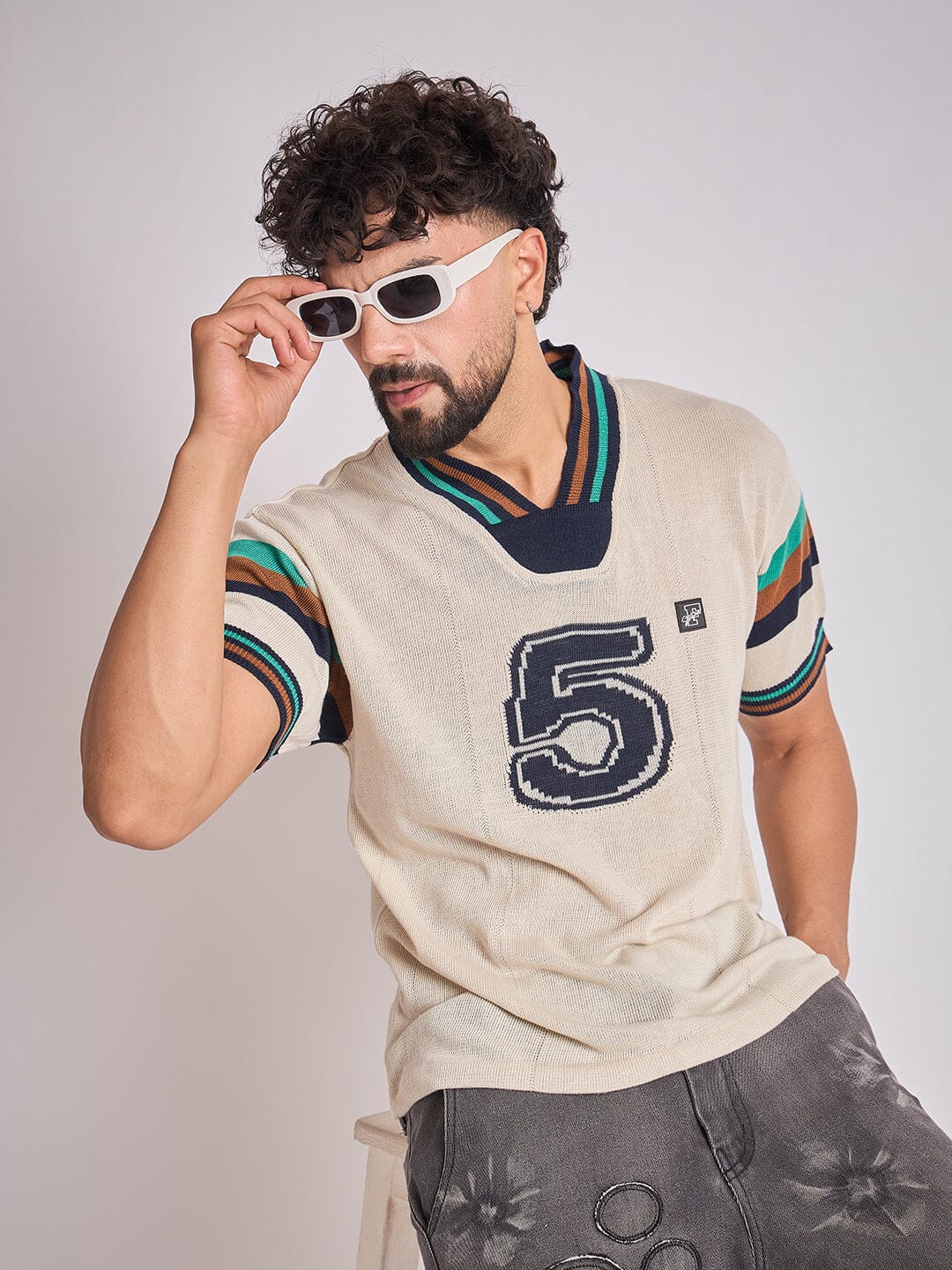 Cream Vintage Sports Knitted Jersey