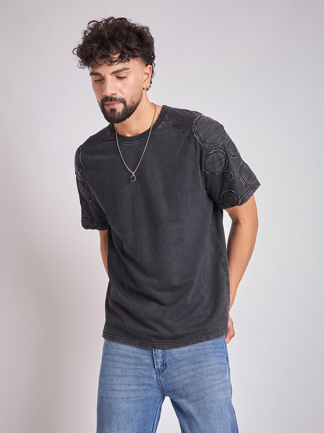 Moon Wash Craters Applique Oversized Tshirt