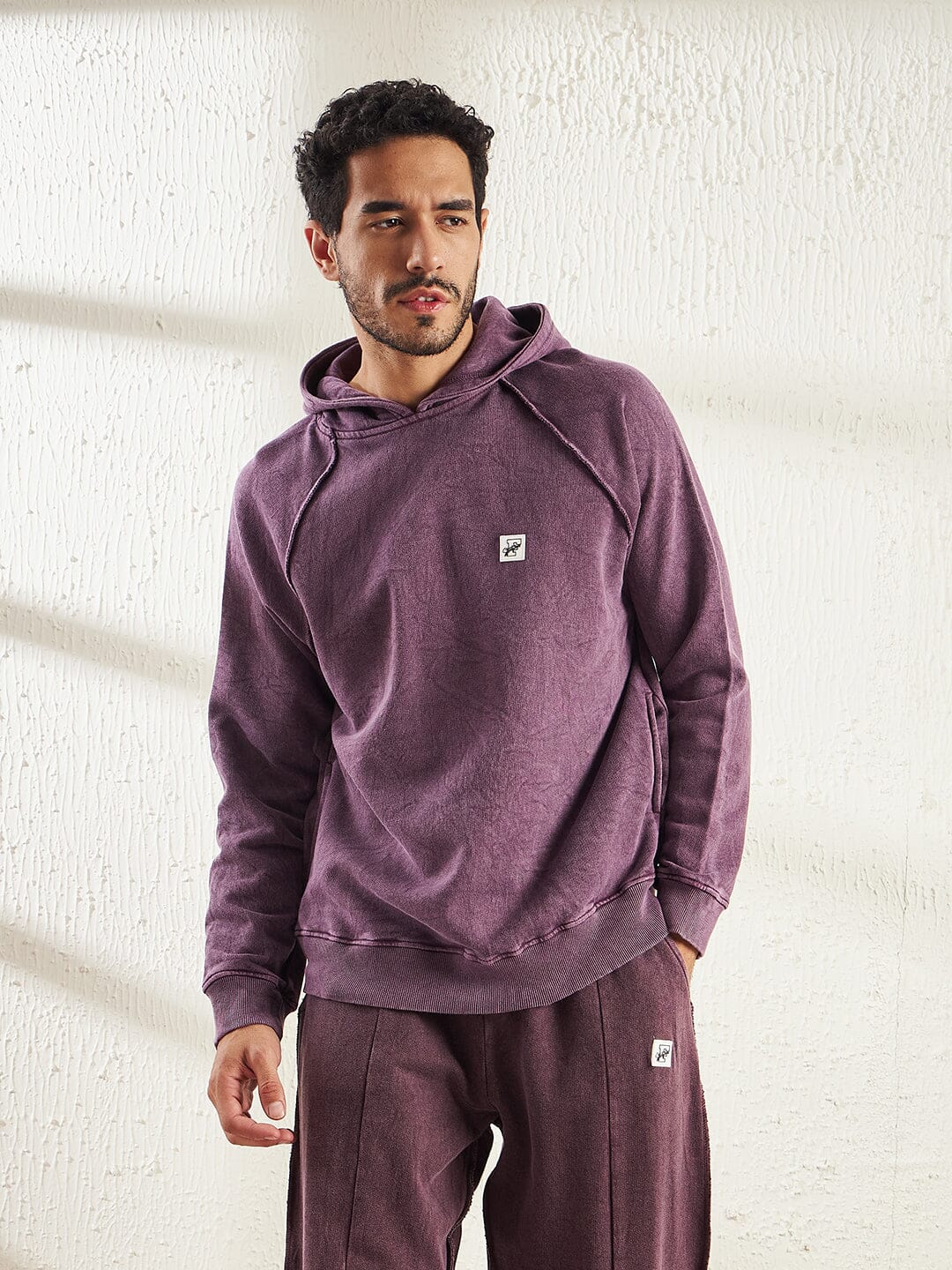 Mauve Dyed Raw Edge Raglan Hoodie