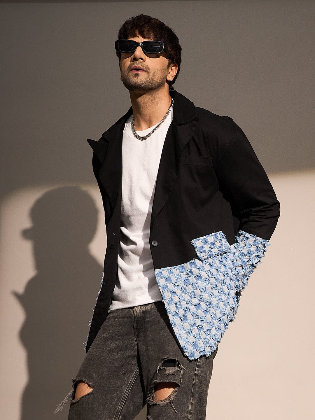 Black & Denim Oversized Blazer