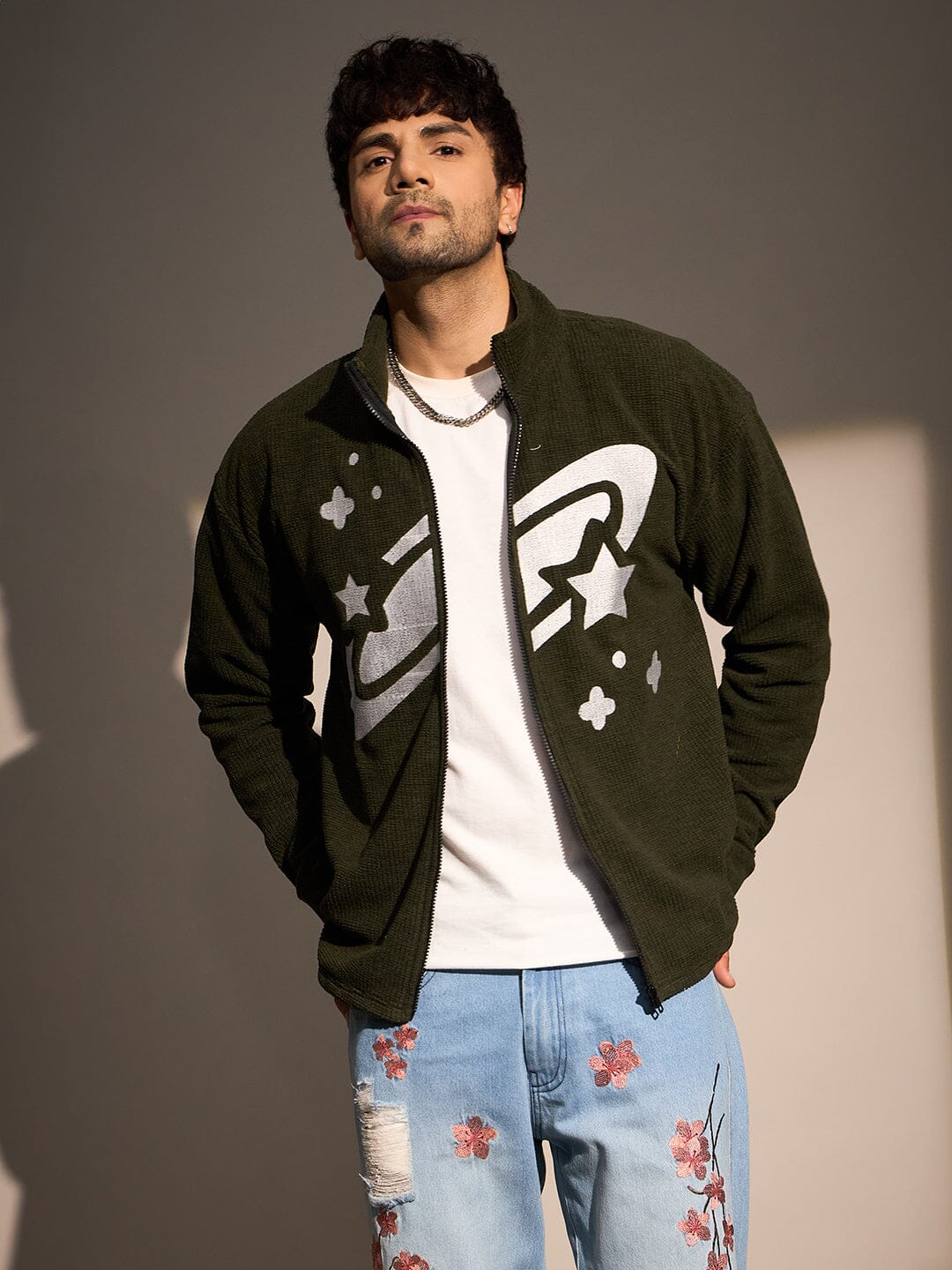 Dark Green Box Fleece Harrington Jacket