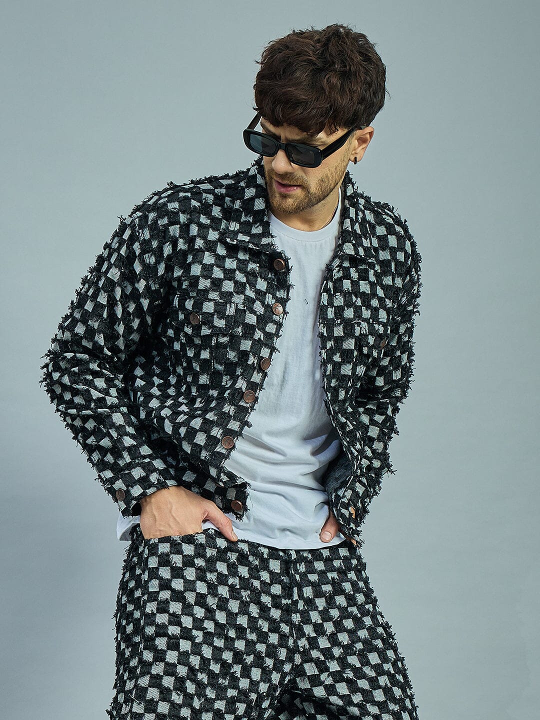 Black Frayed Denim Oversized Jacket